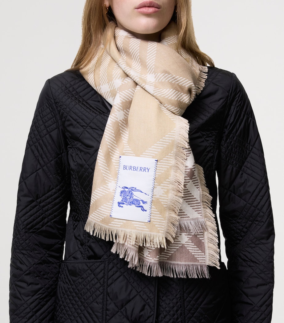Burberry Wool-Silk Gradient Check Scarf Sand Image 2