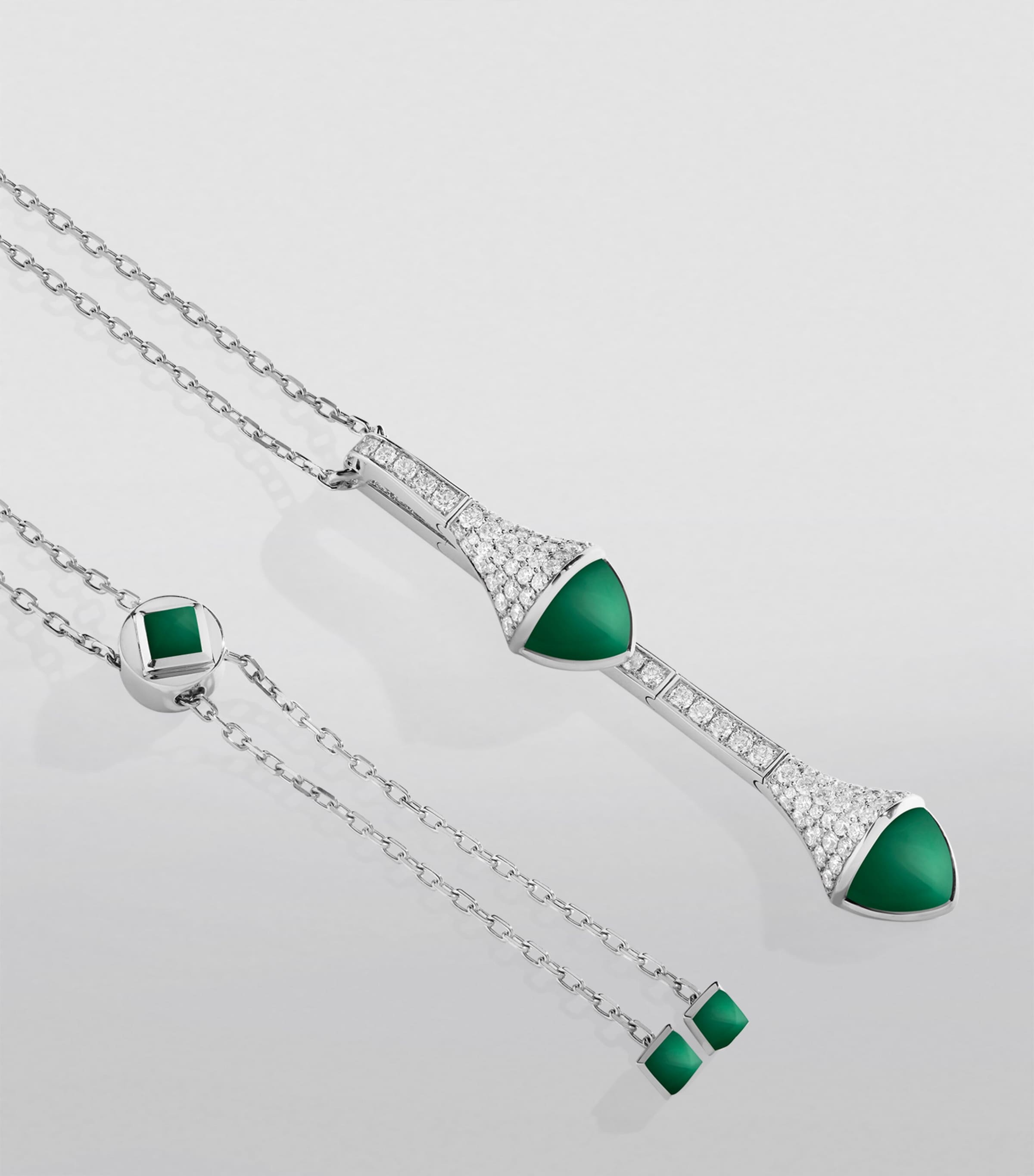 White Gold, Diamond and Green Agate Cleo Pendant Necklace WHITE GOLD Image 2