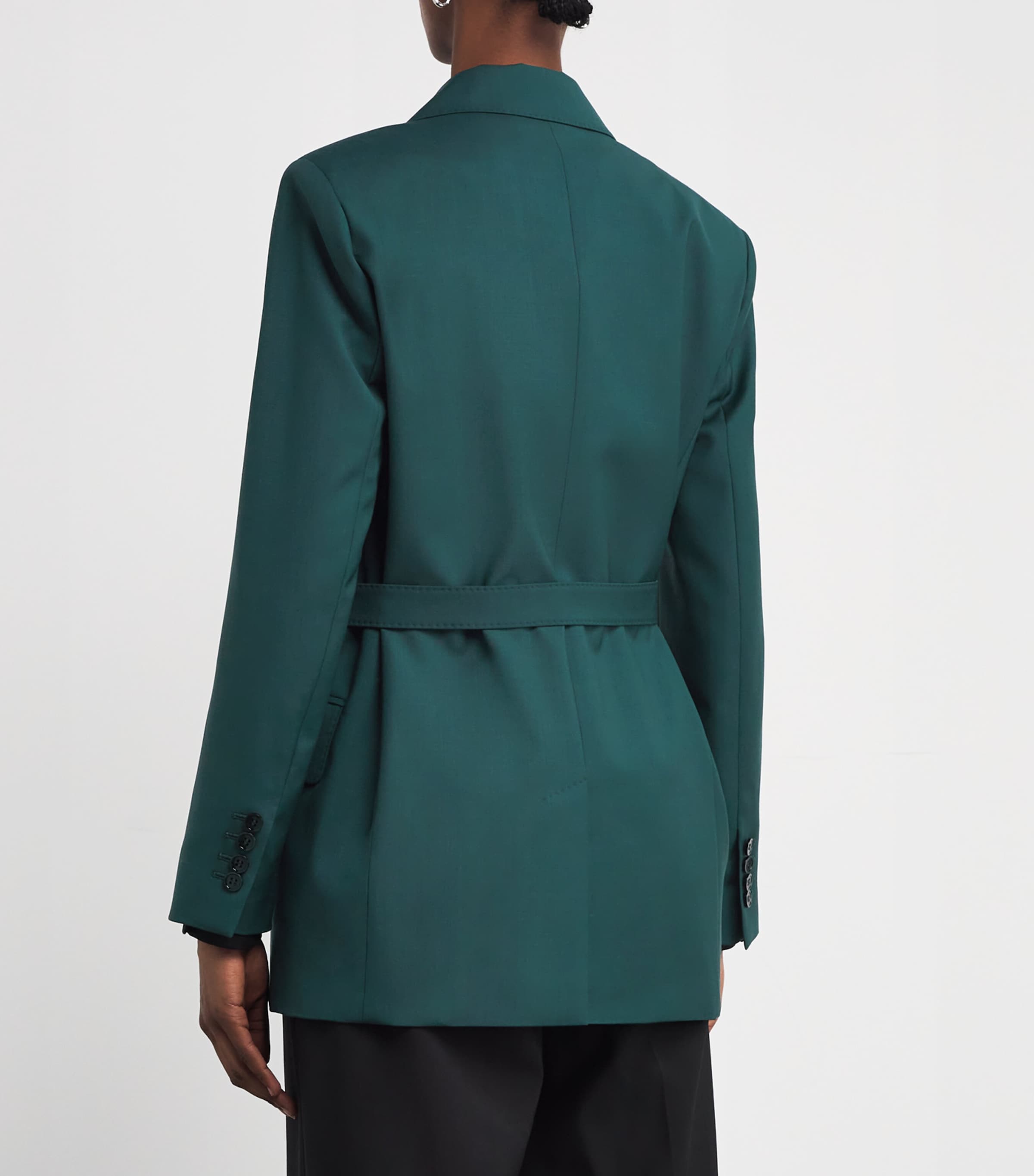 Virgin Wool Tie-Waist Blazer DARK GREEN Image 4
