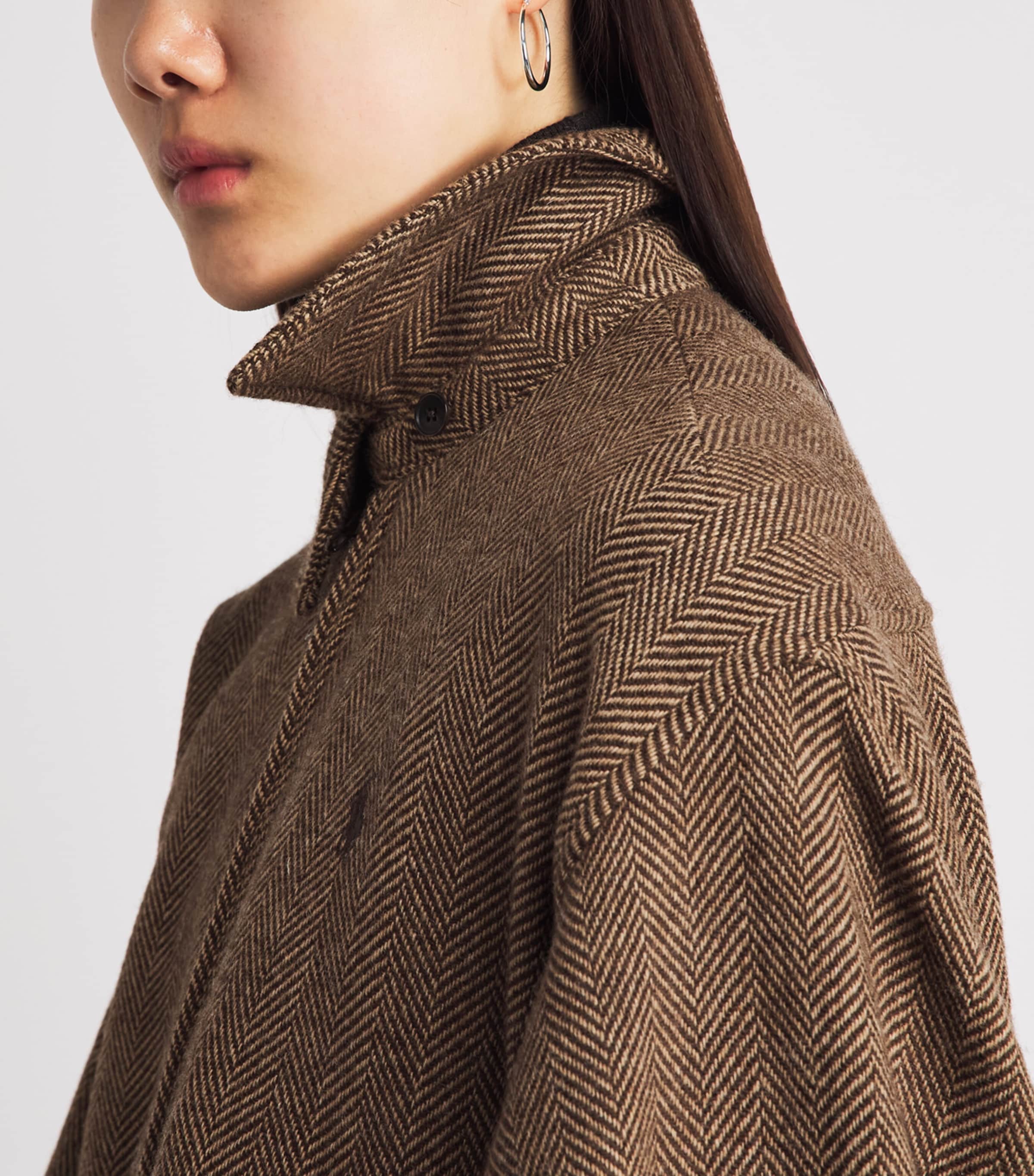 Polo Ralph Lauren Womens Wool Herringbone Bomber Jacket Brown/tan Herringbon Image 3