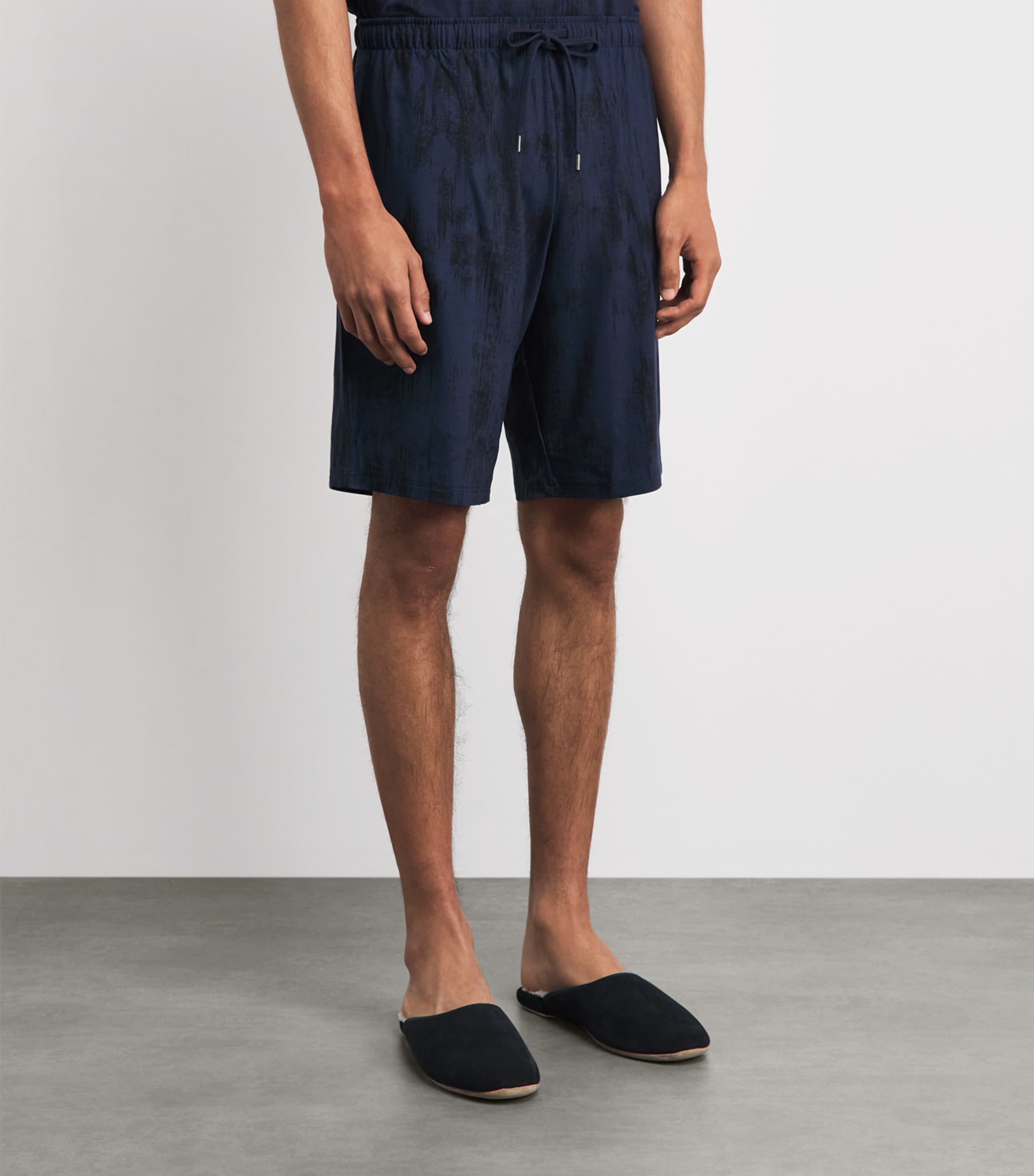 Derek Rose Mens Printed London Lounge Shorts Nav Image 4