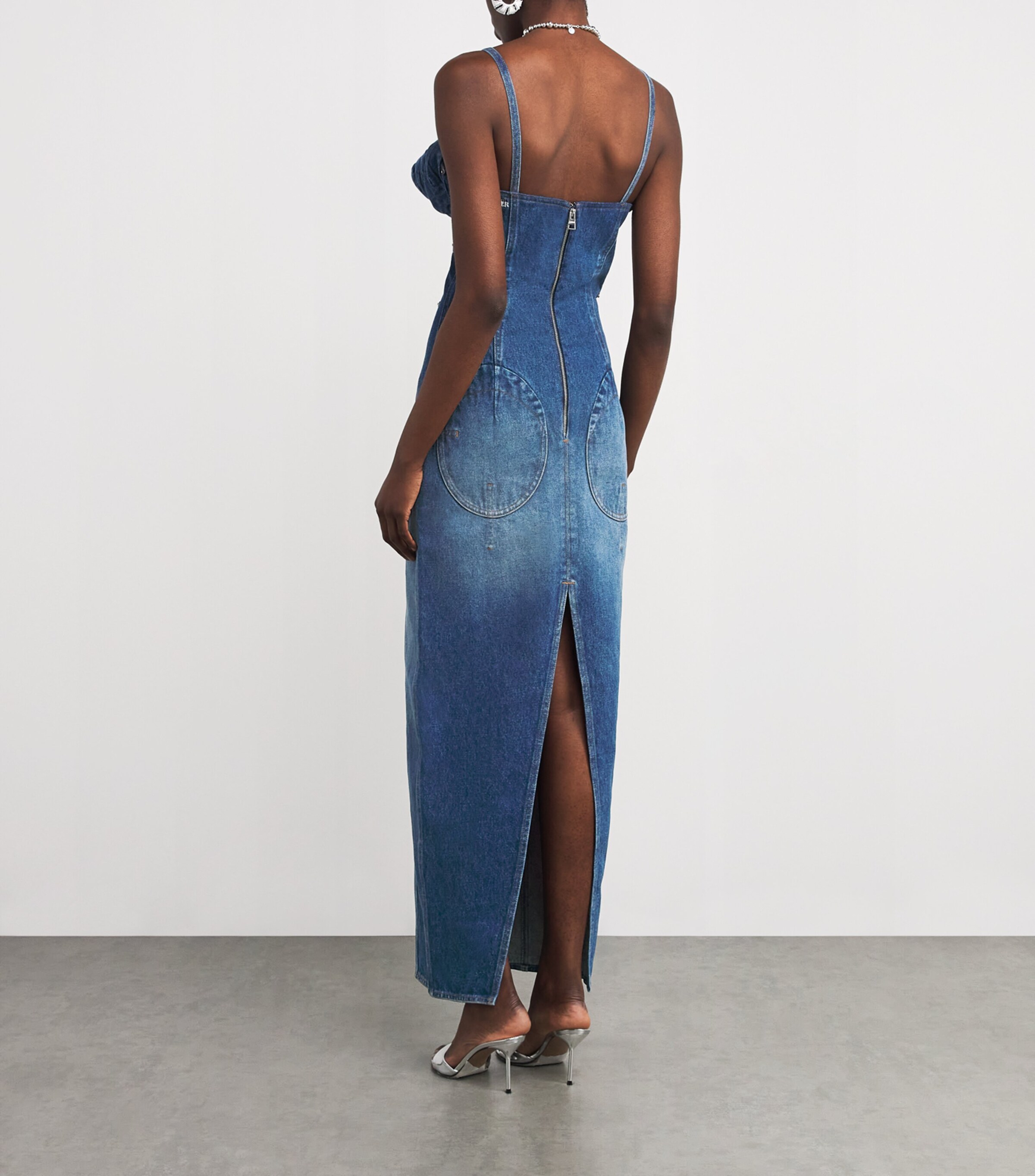 eye make up for navy blue dress Jean Paul Gaultier 2003 soleli blue butterfly maxi dress – Dusty Archive main image 0