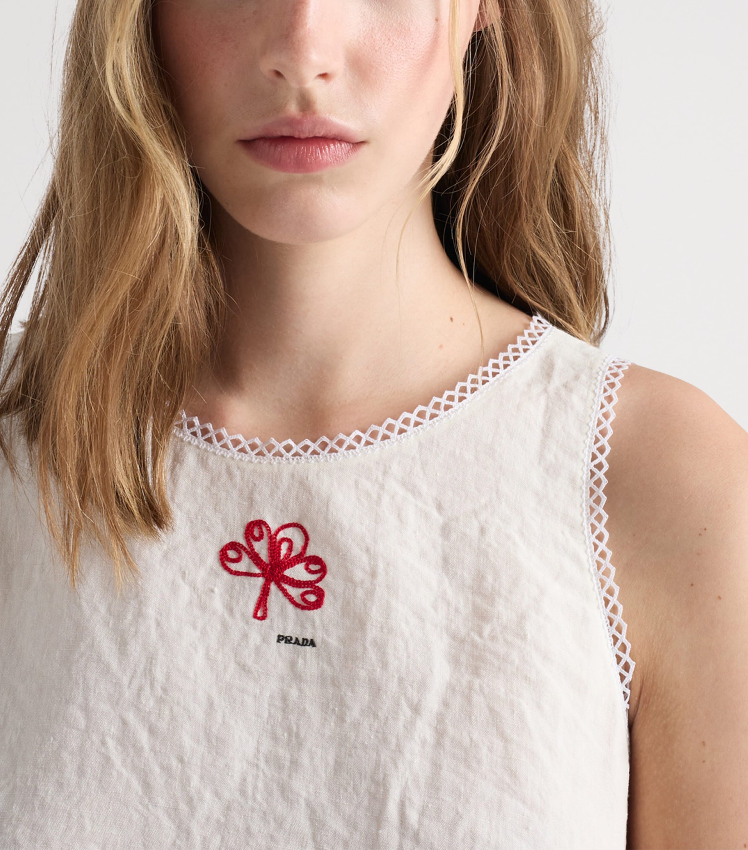 Prada Womens Linen Canvas Mini Dress White Image 5
