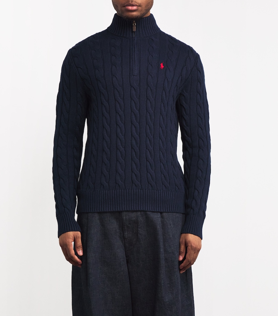 Cotton Cable Knit Sweater BLUE Image 3