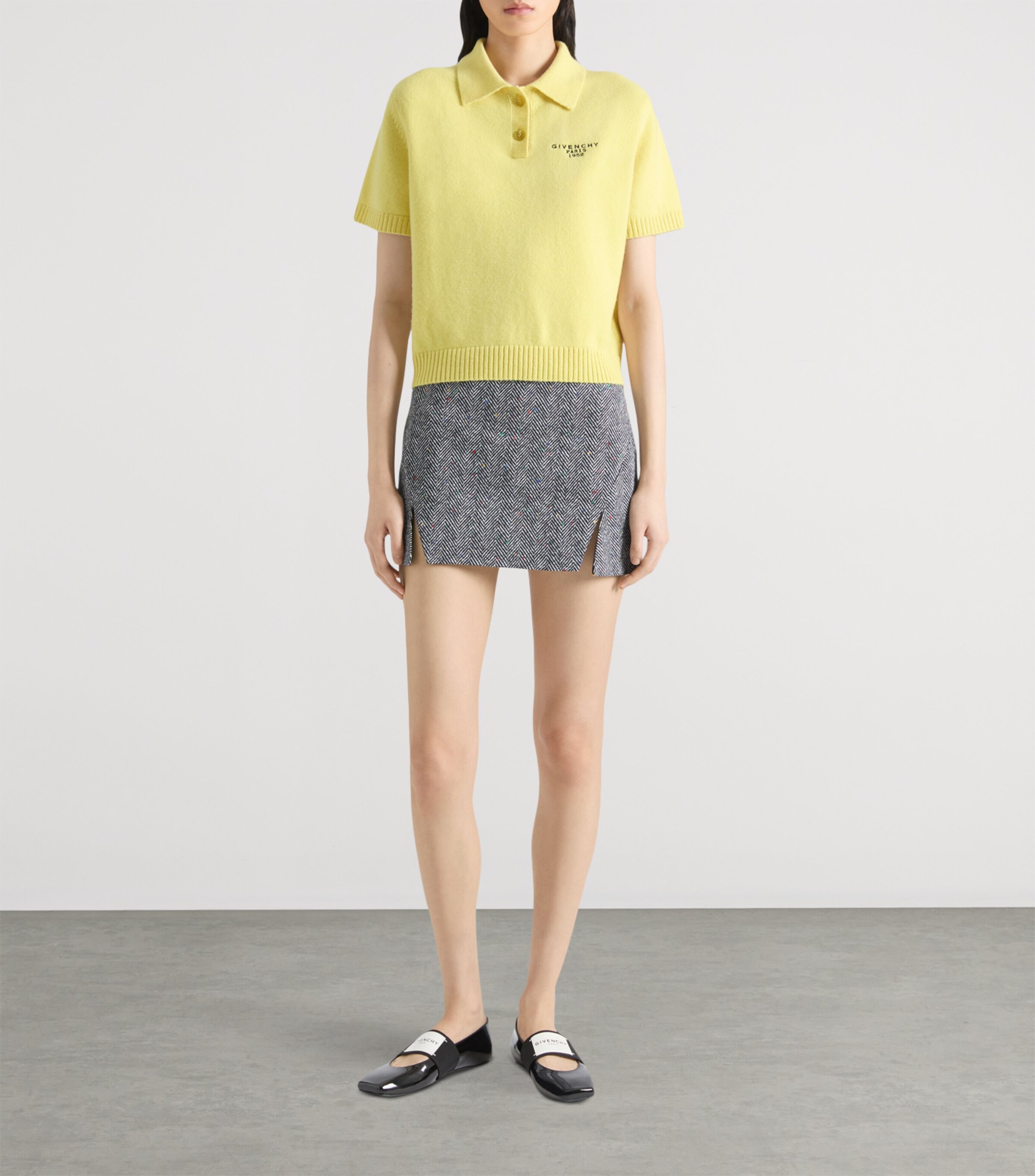 Wool-Cashmere Logo Polo Top ACID YELLOW Image 2
