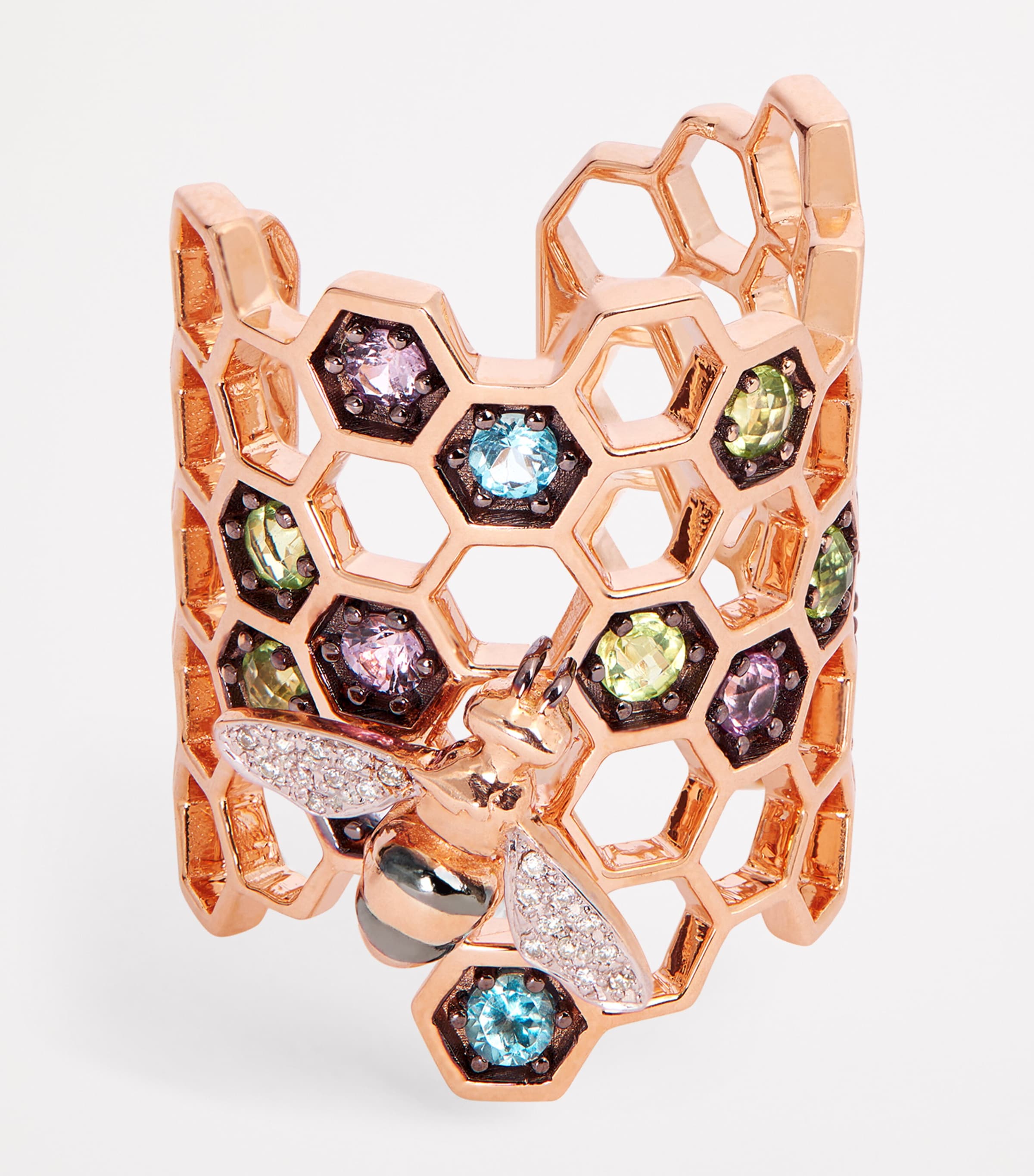 Yellow Gold, Diamond and Mixed Stone Honeycomb Ring (Size 54) ROSE GOLD Image 4