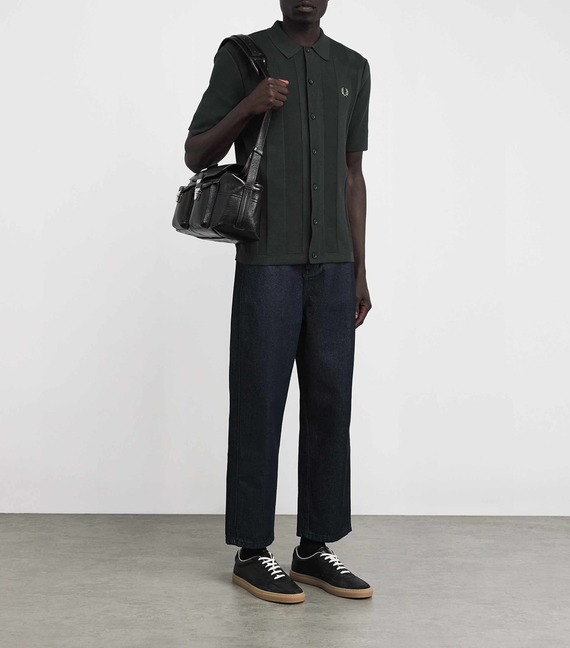 Fred Perry Mens Cotton Knitted Polo Shirt Grn Image 2