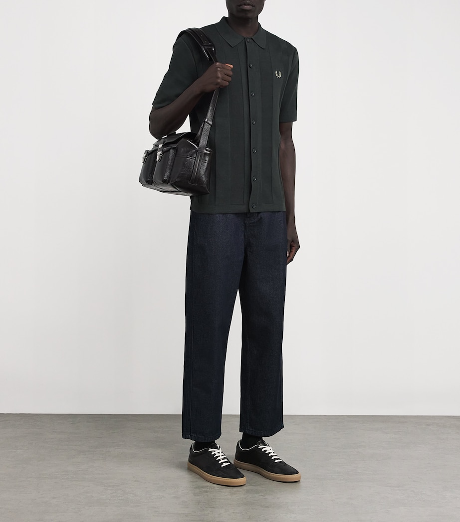 Fred Perry Mens Cotton Knitted Polo Shirt Grn Image 2