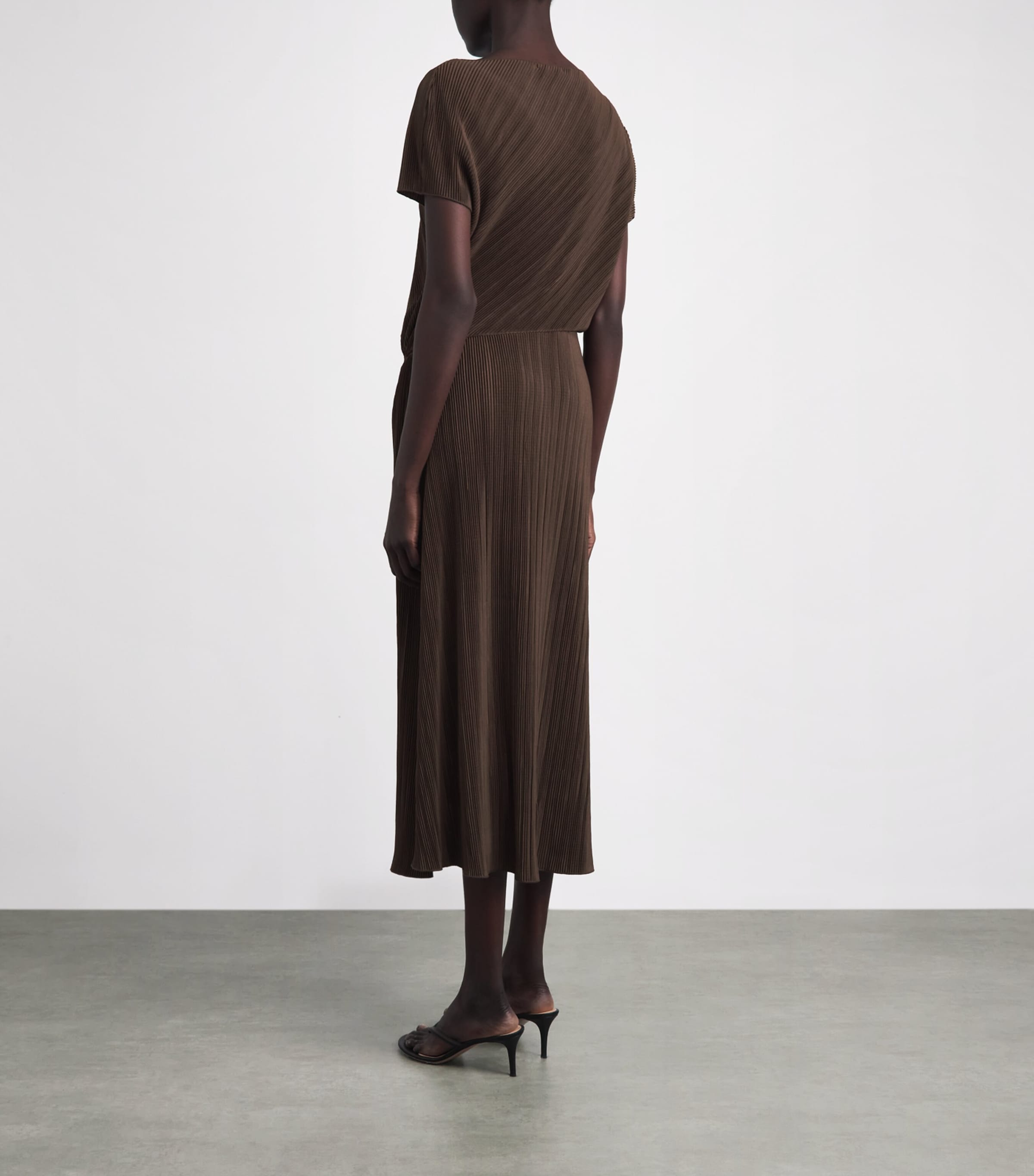 Vince Womens Pleated Midi Dress Clove Image 4