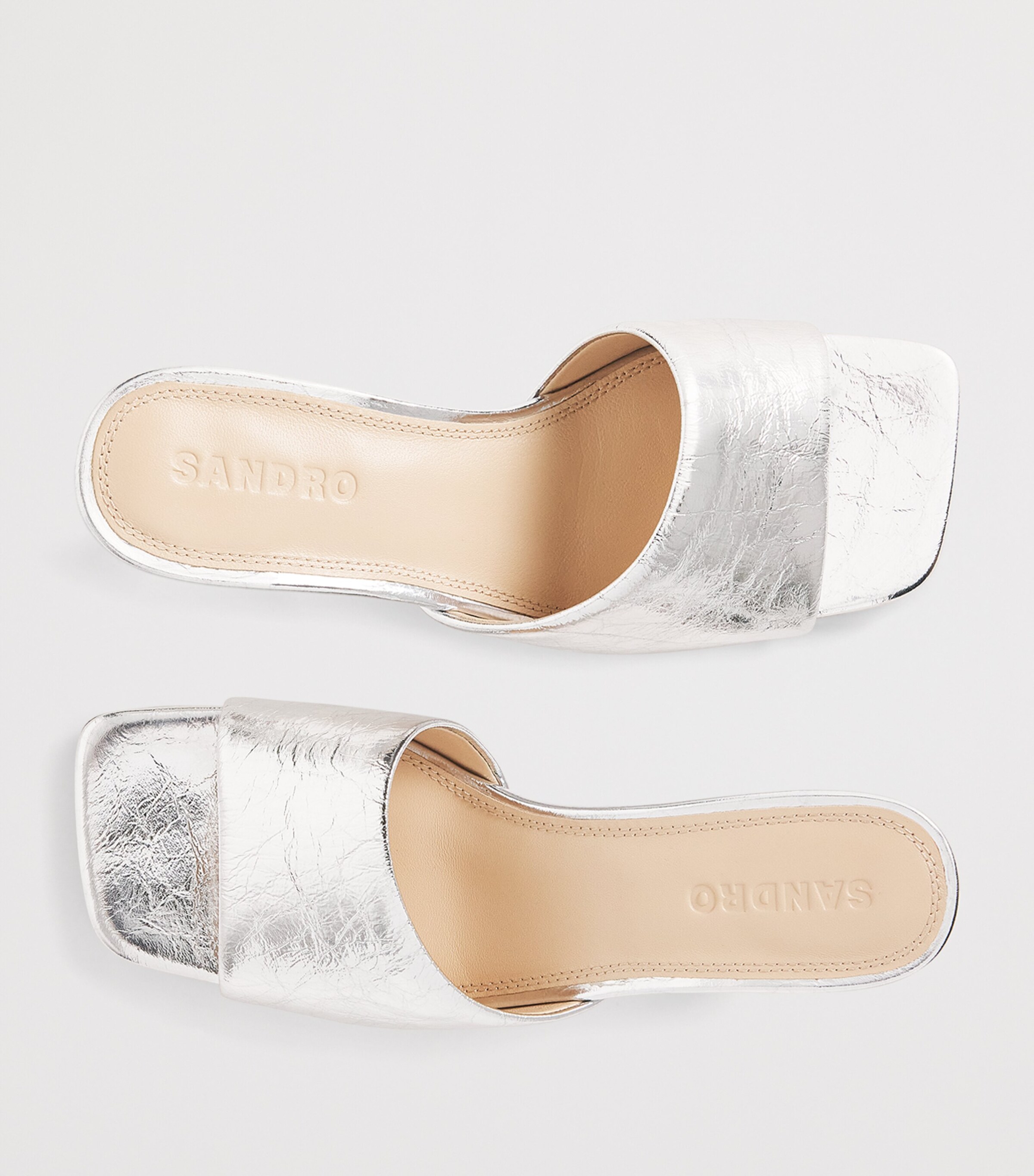 Sandro Paris Metallic Leather Heeled Mules 55 Silver Image 7