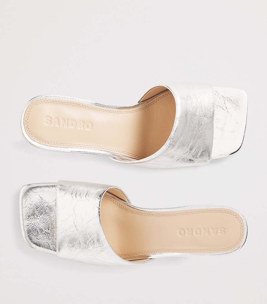 Sandro Paris Metallic Leather Heeled Mules 55 Silver Image 7