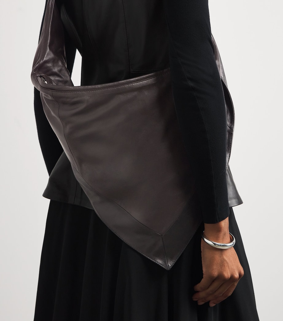 Small Leather Scarf Shoulder Bag MU096 BLACK/DRK CHOC Image 2