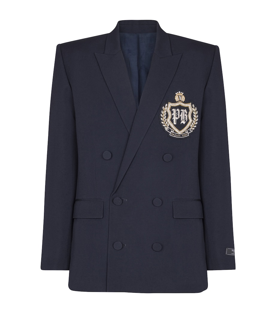 Wool Crystal-Embellished Emblem Blazer SFI BLEU/CRISTAL Image 1