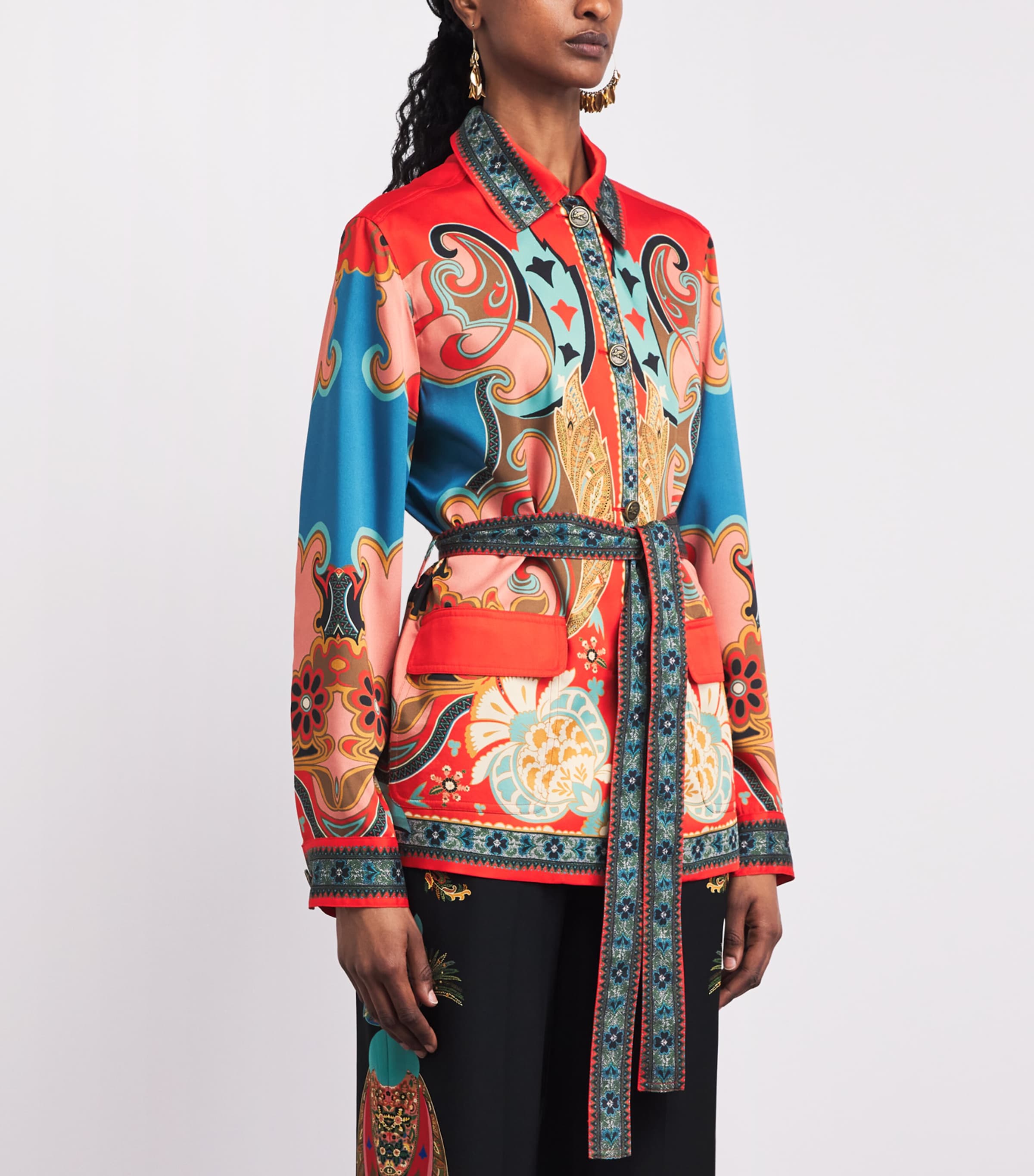 Etro Womens Paisley Belted Overshirt Blue Print Image 4