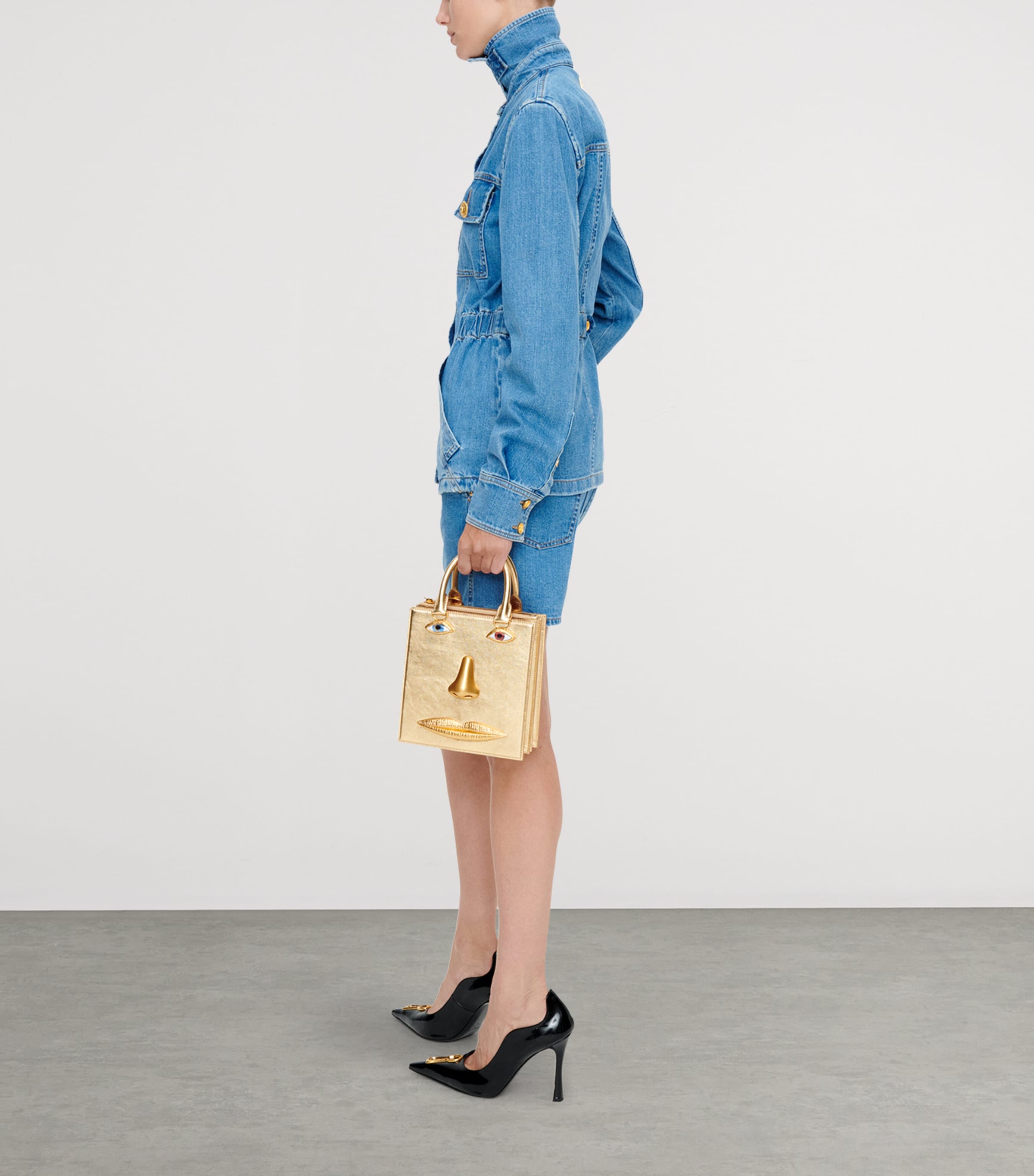 Schiaparelli Womens Denim Smocked Safari Shirt Blue Image 5