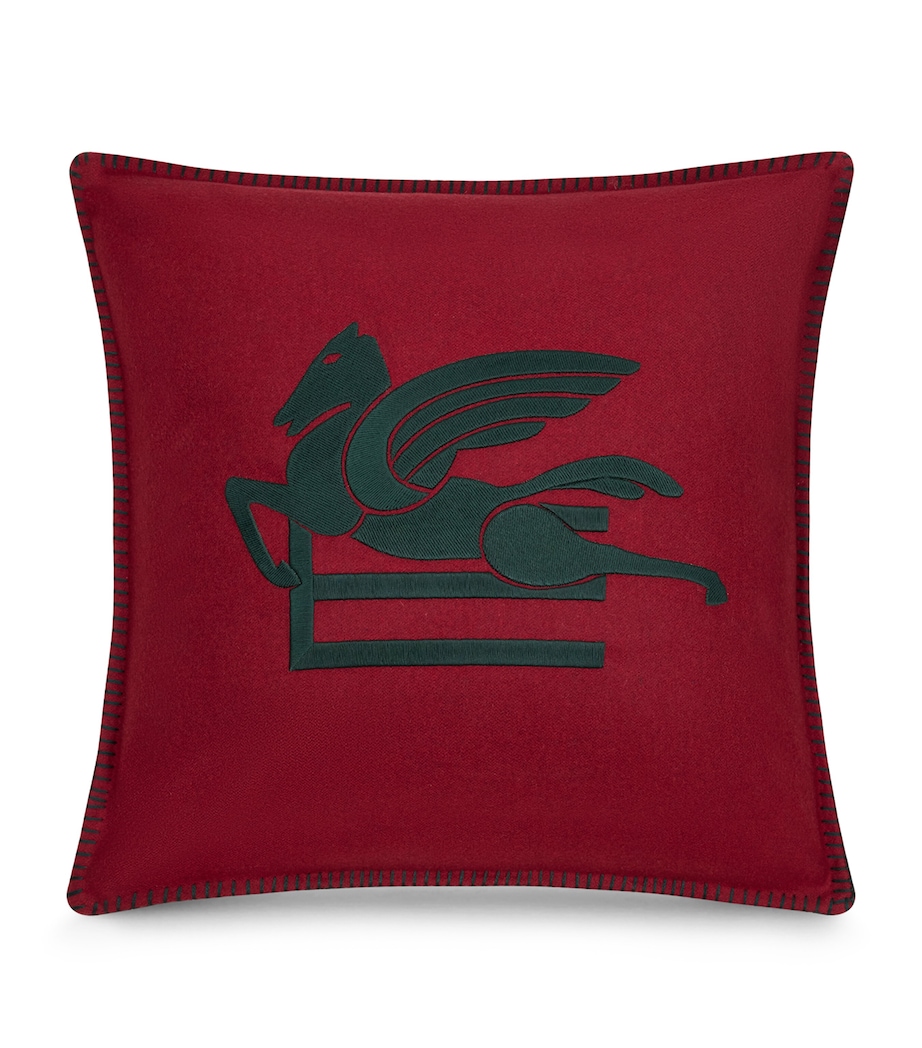Wool-Blend Embroidered Ribot Cushion (45cm x 45cm) BURGUNDY Image 1