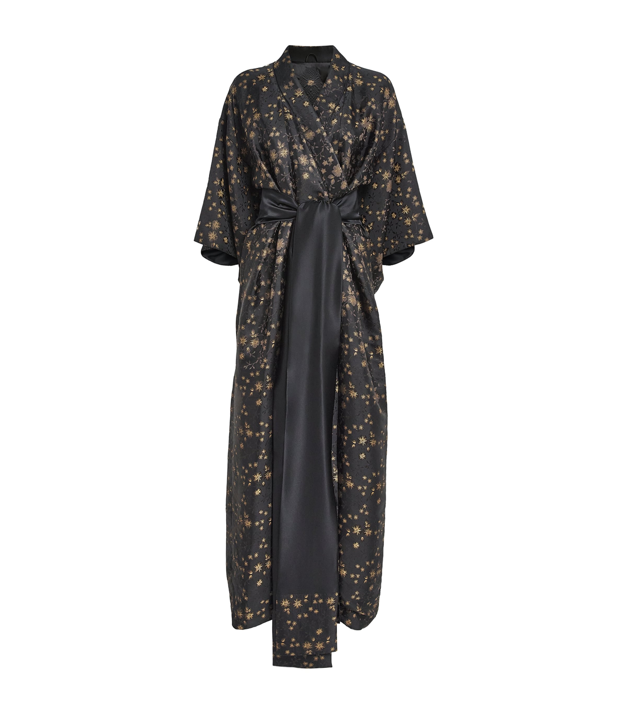 Daniel Hanson Silk Floral Kimono Dressing Gown In Black
