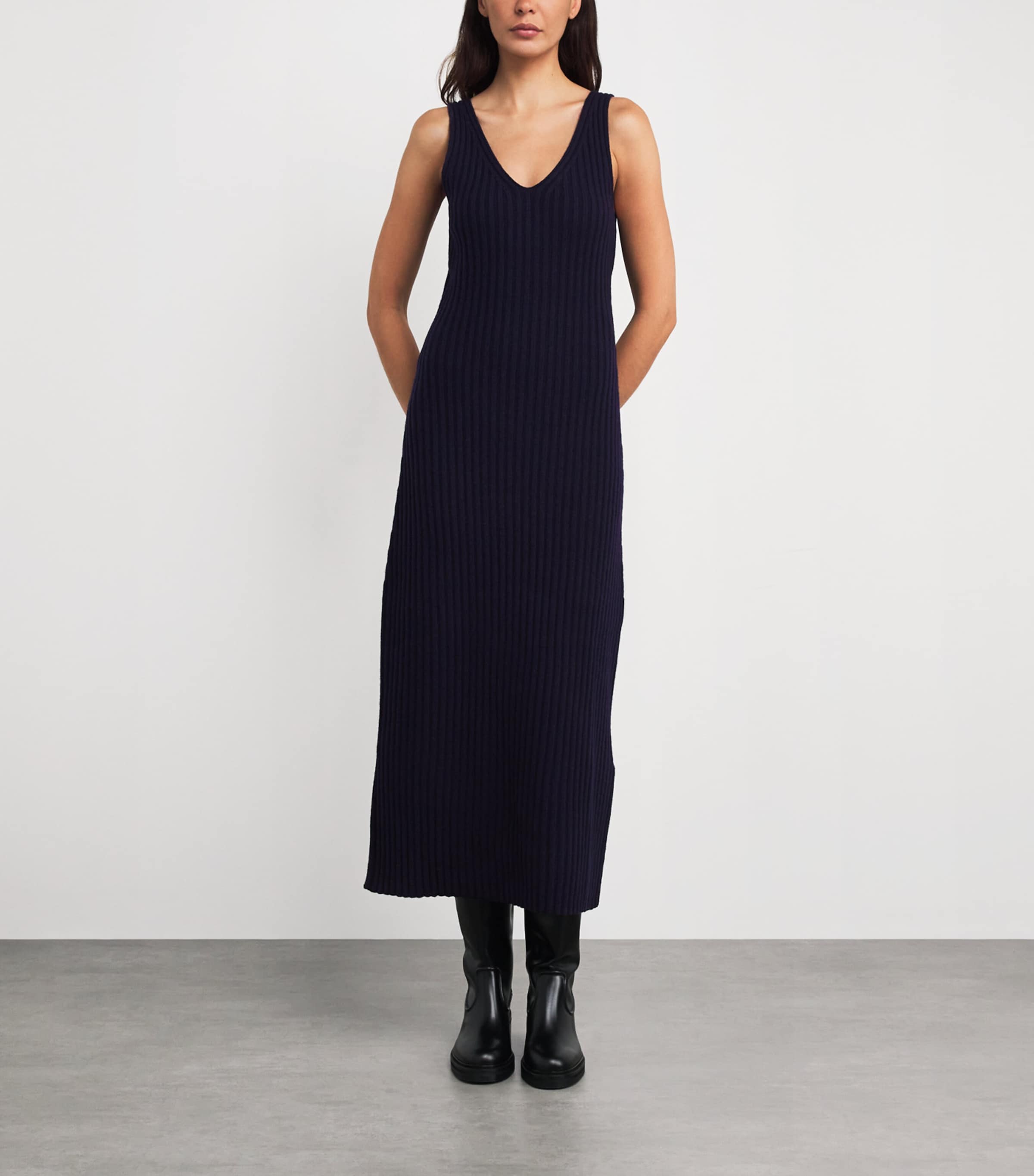 Wool Ribbed Maxi Dress NAVY Image 7