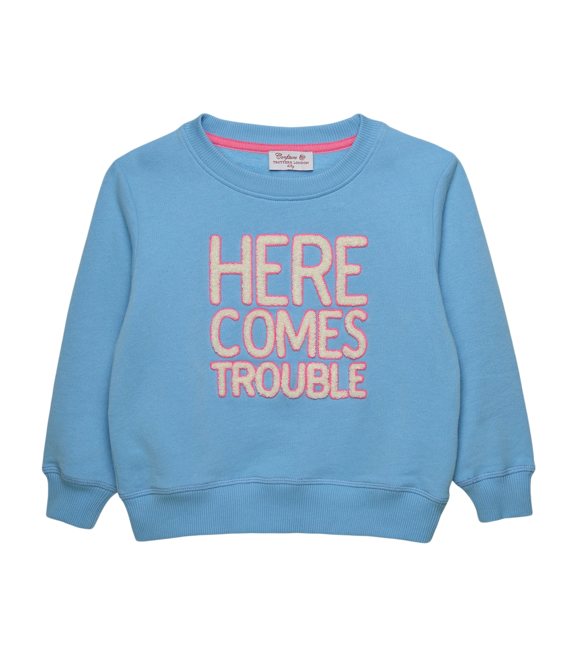 Trotters Cotton Here Comes Trouble Sweatshirt (2-5 Years) Blue/pink Image 1