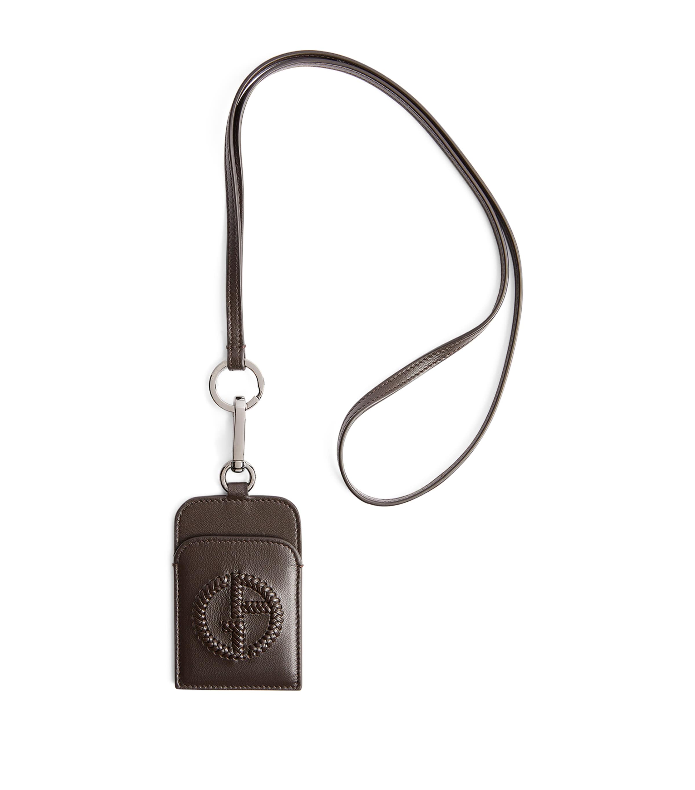 Shop Giorgio Armani Leather Logo Badge Holder In Brown