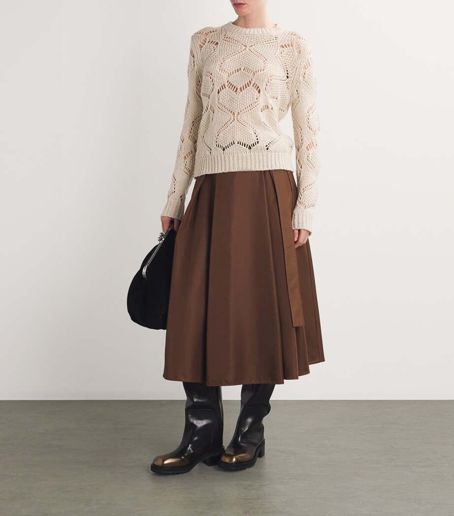 Weekend Max Mara Womens Virgin Wool-Blend Open-Knit Sweater Ecru Image 2