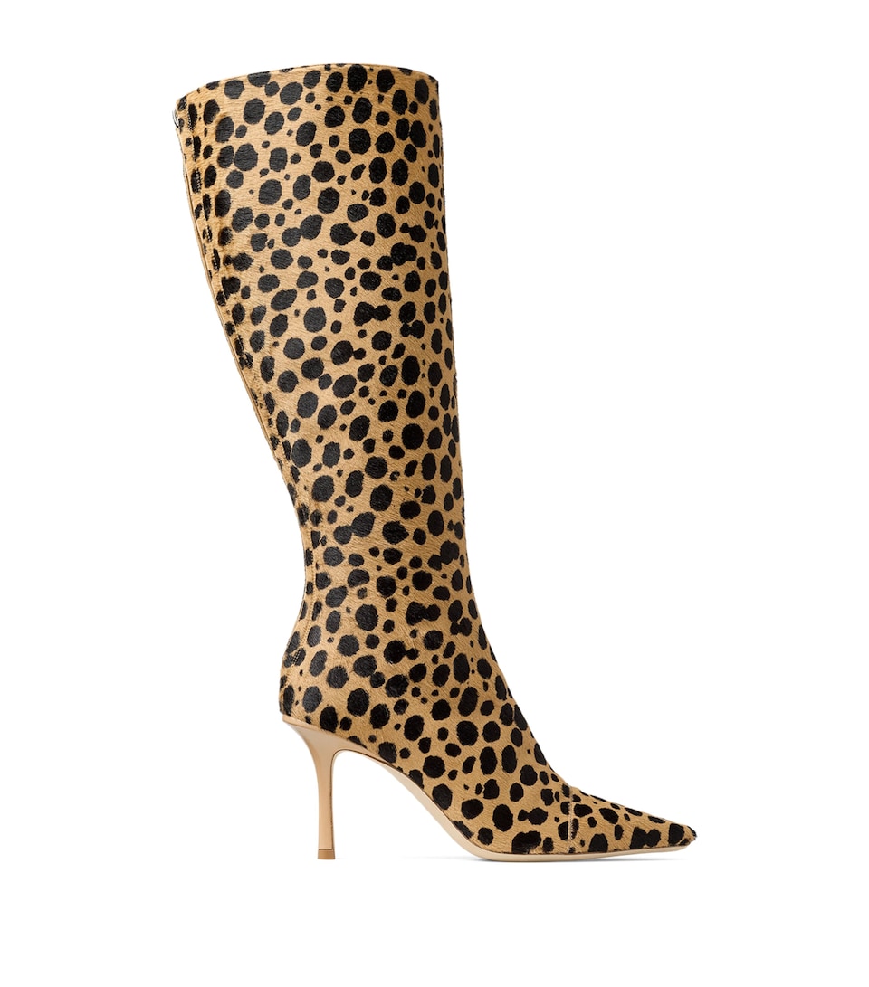 Jimmy Choo x Conner Ives Gloria 85 Pony Hair Cheetah Knee-High Boots Natural Mix