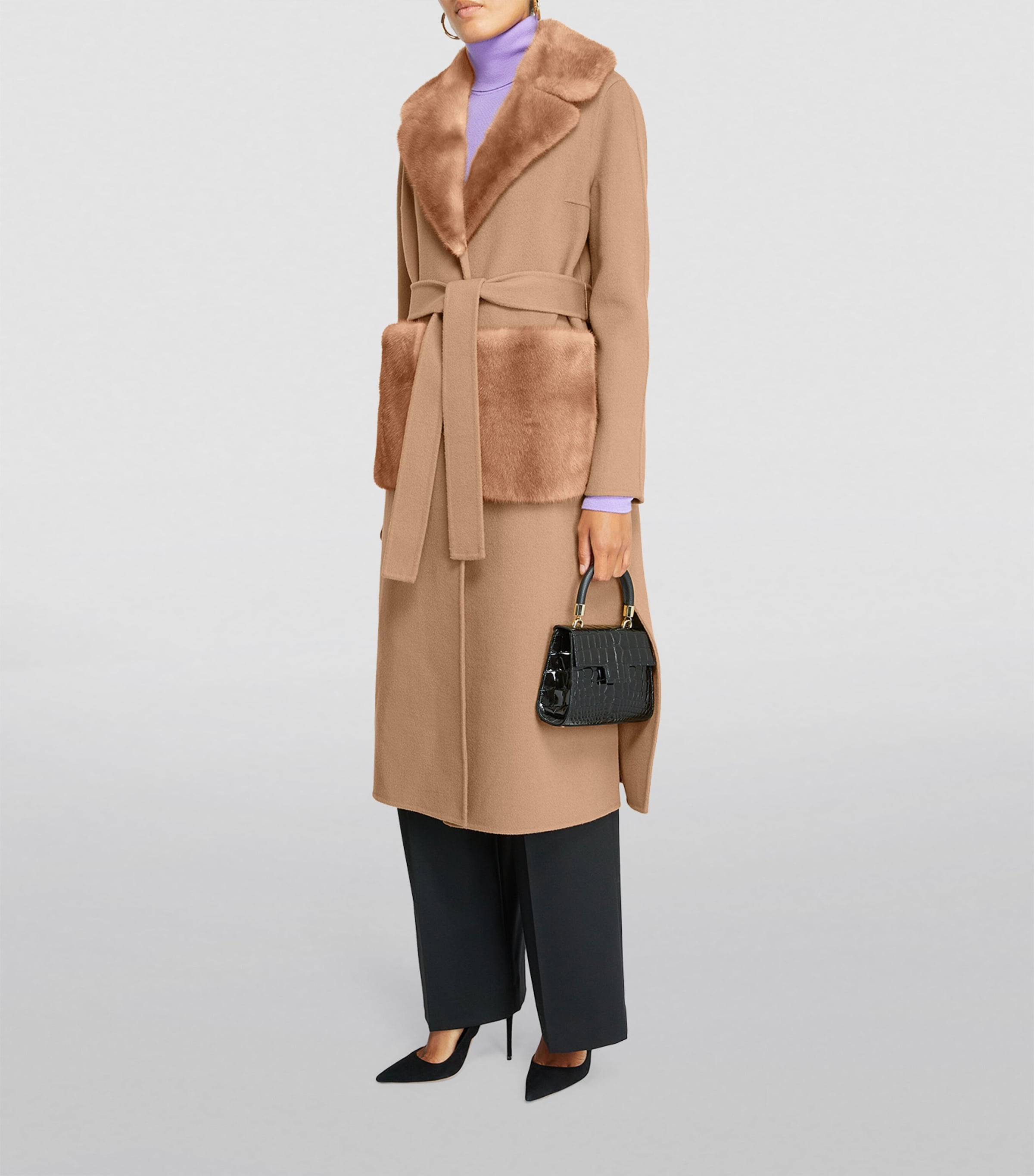 Yves Salomon Beige Cashmere-Wool Fox Fur-Trim Coat | Harrods UK