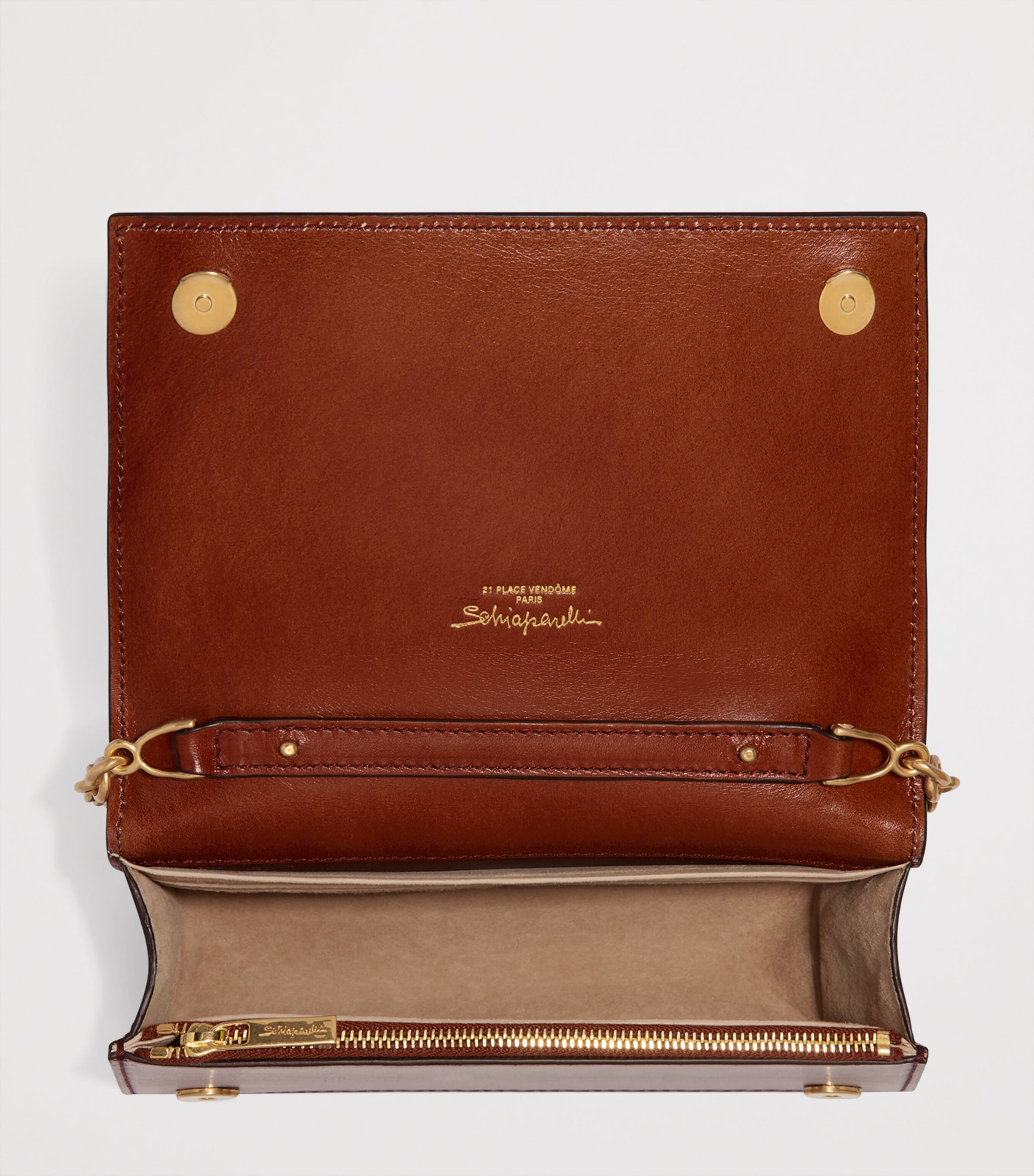 Schiaparelli Leather Molded Mouth Clutch Bag Cognac Image 4