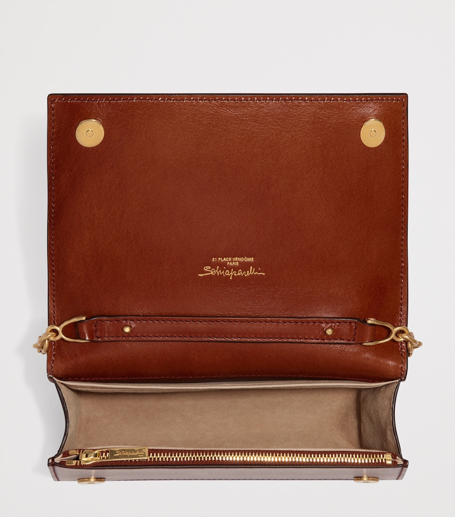Schiaparelli Leather Molded Mouth Clutch Bag Cognac Image 4