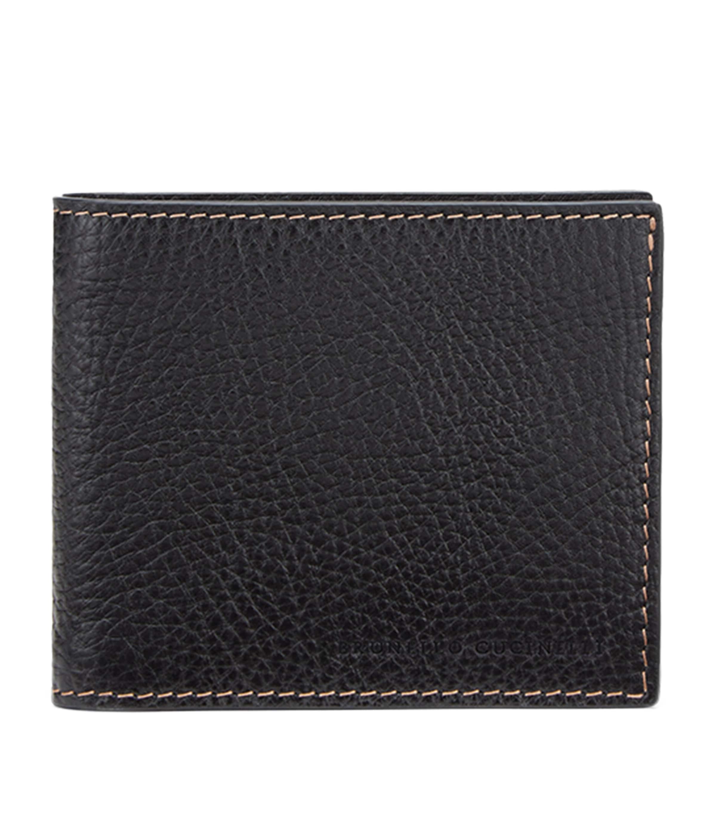 Brunello Cucinelli Black Bi-fold Cardholder In Leather Men In Black