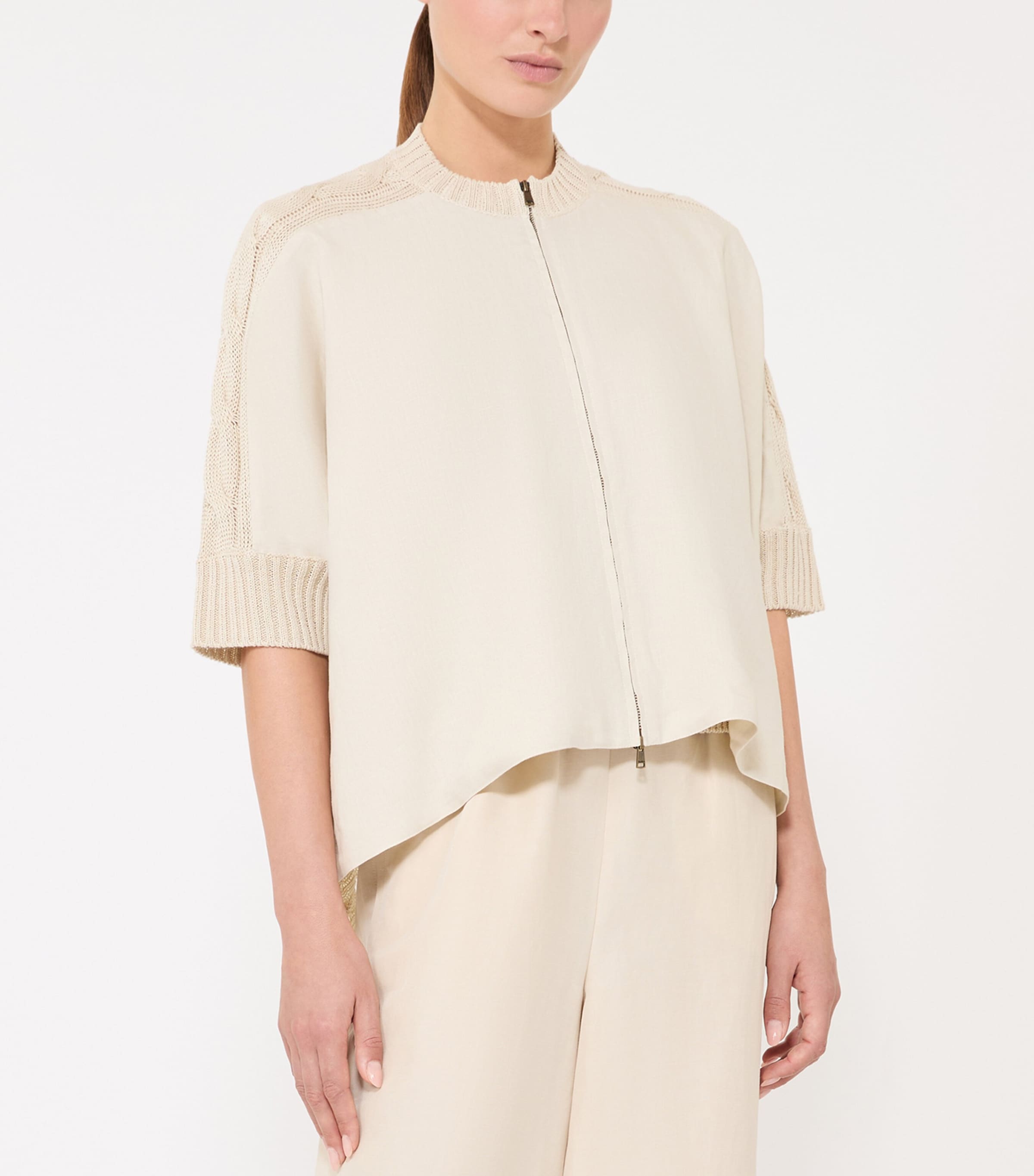 Max Mara Linen Eresia Zip-Up Cardigan Beige Image 3