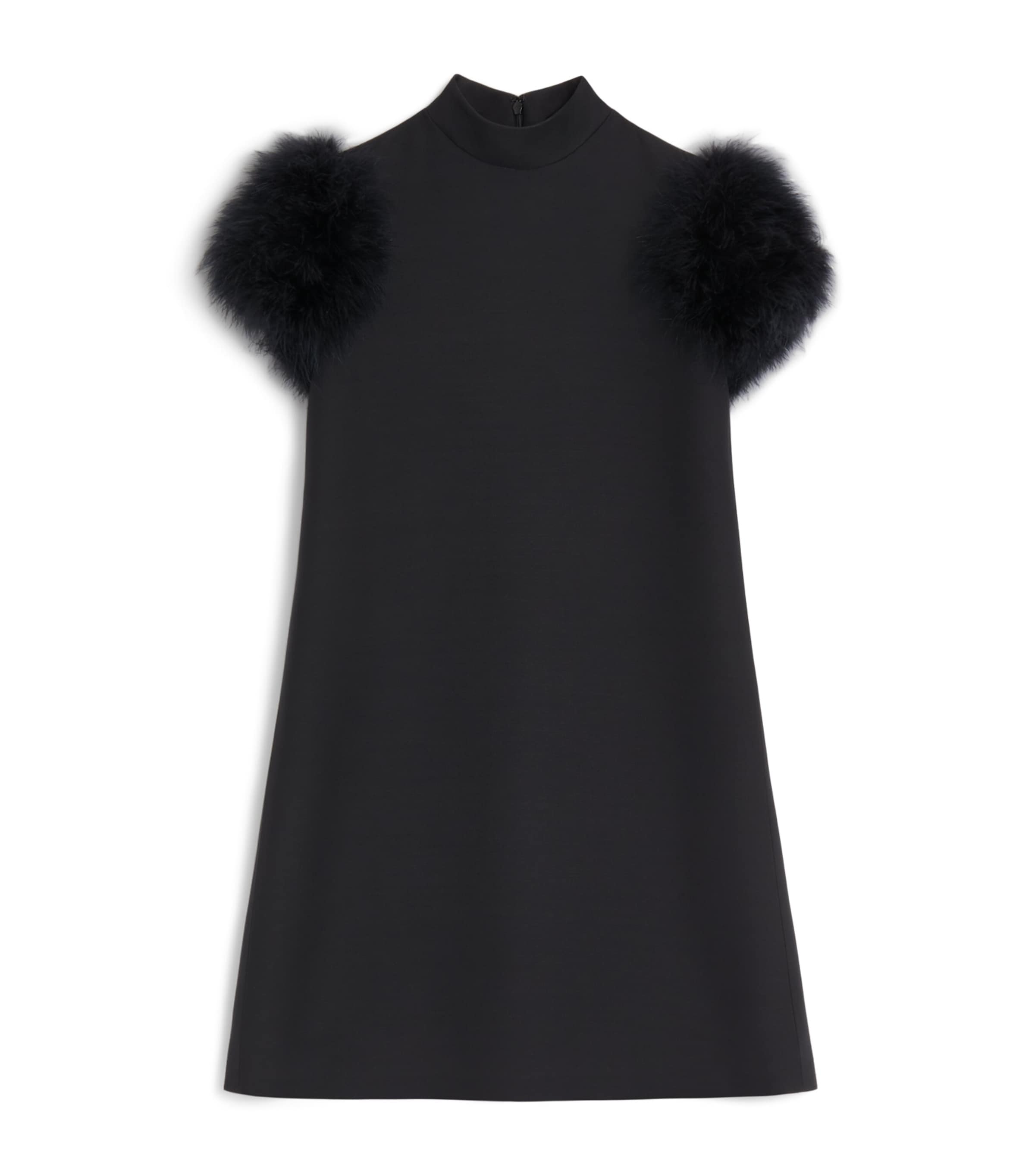 Crepe Feather-Trim Mini Dress