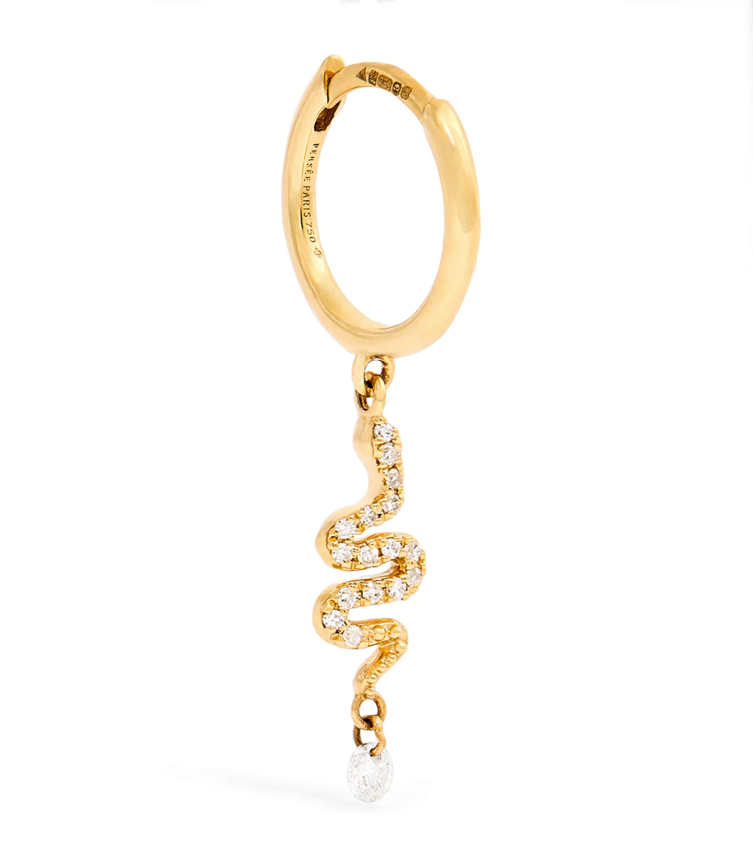 Persée Yellow Gold And Diamond Snake Single Hoop Earring In Gold