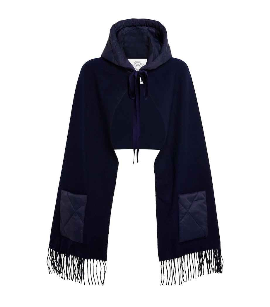 Wool Hooded Poncho NAVY Image 1