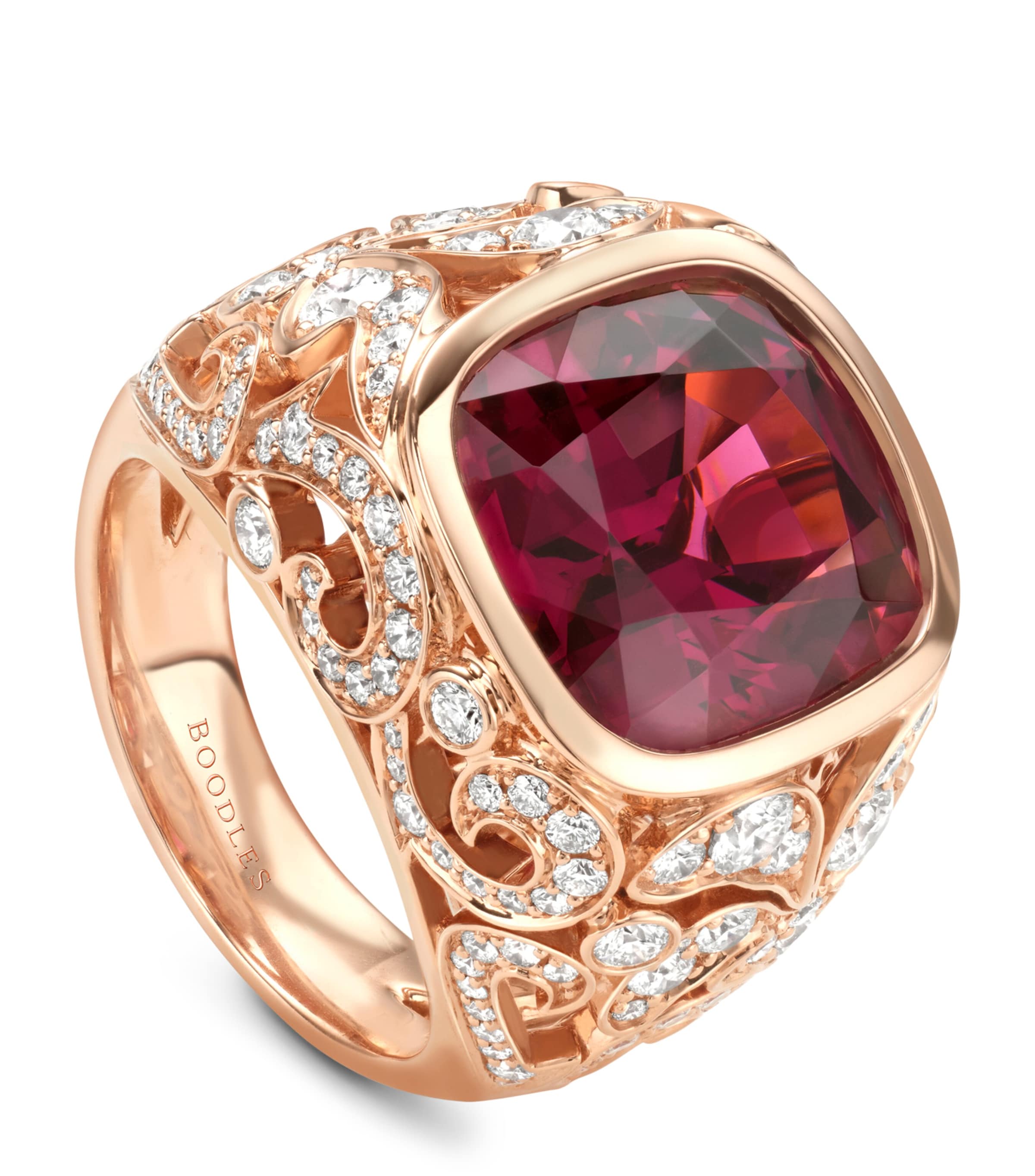 Boodles Rose Gold, Diamond and Garnet The Palace Collection Royal Damask Ring Red Image 1