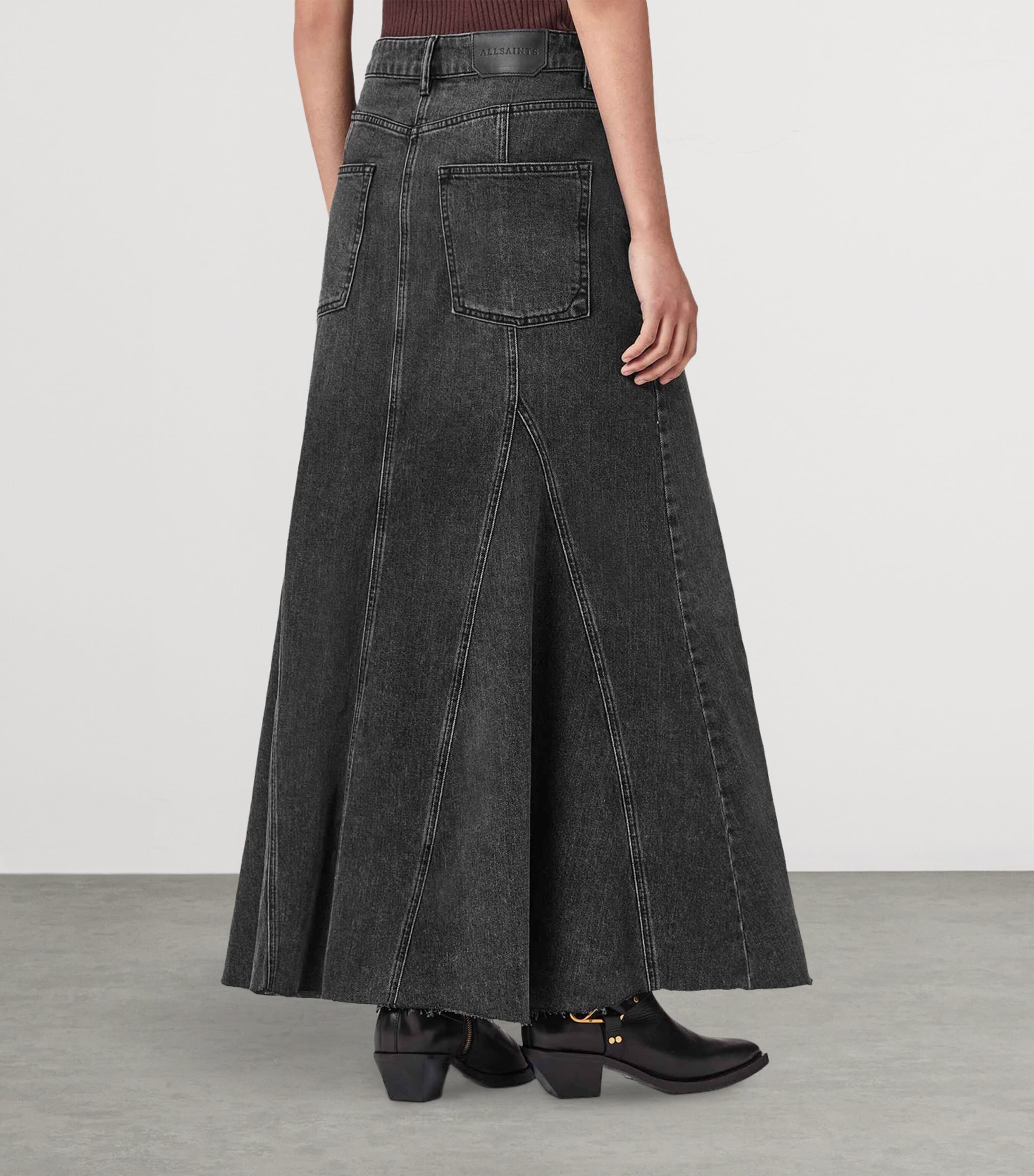 AllSaints Womens Denim Alma Maxi Skirt Washed Black Image 4