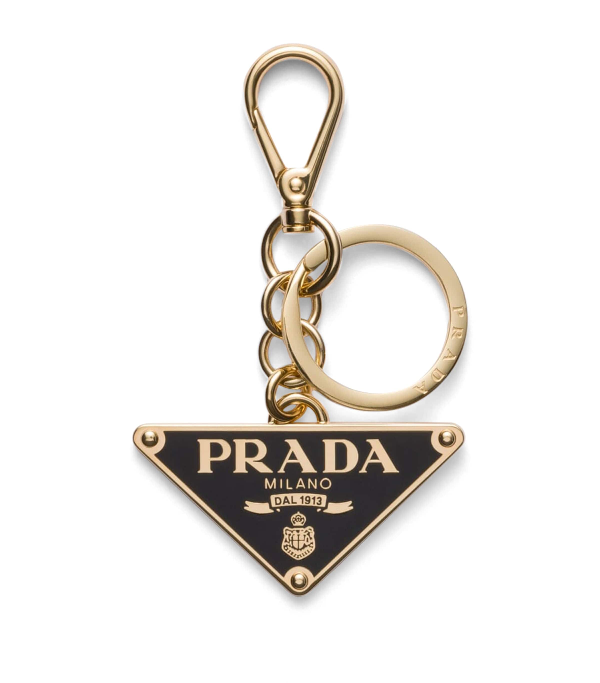 Prada Enamel Triangle Keyring In Metallic