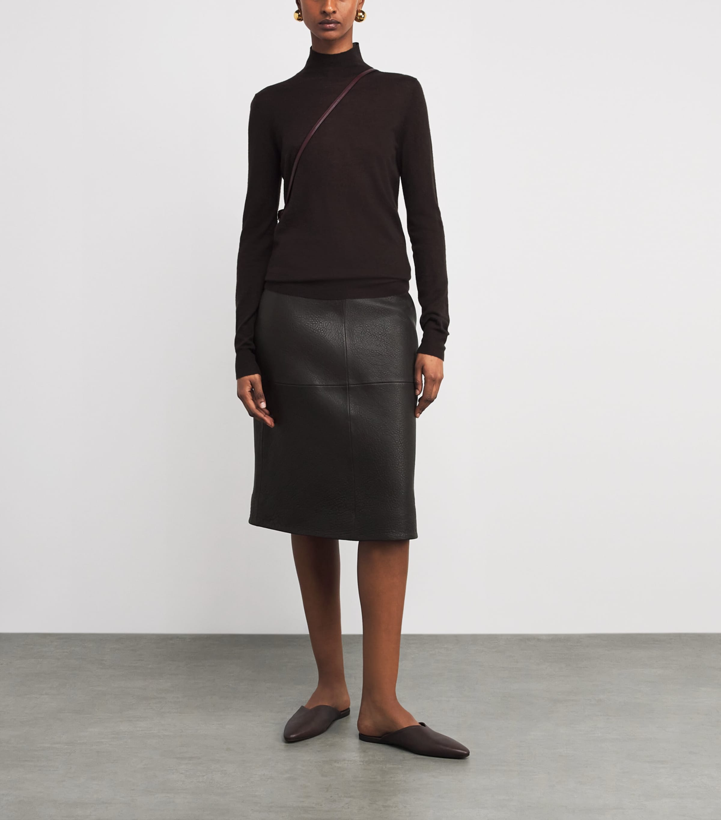 Leather Shroff Midi Skirt COCOA Image 2