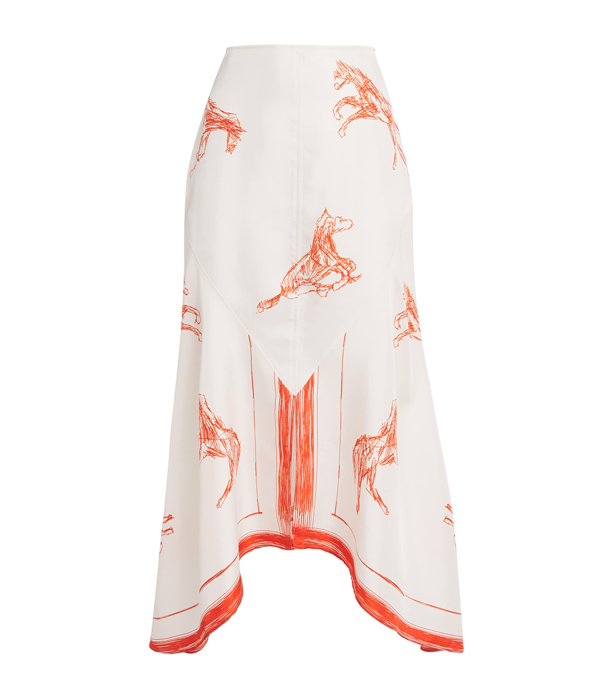Rohe Silk Ballpoint Horse Midi Skirt In Orange
