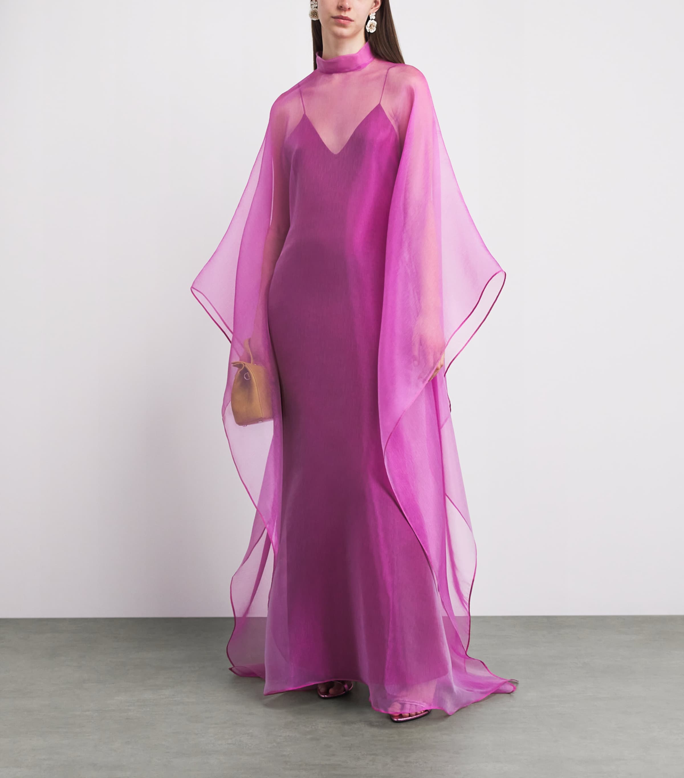 Taller Marmo Womens Organza Sphinx Maxi Kaftan Pomegranate Image 6