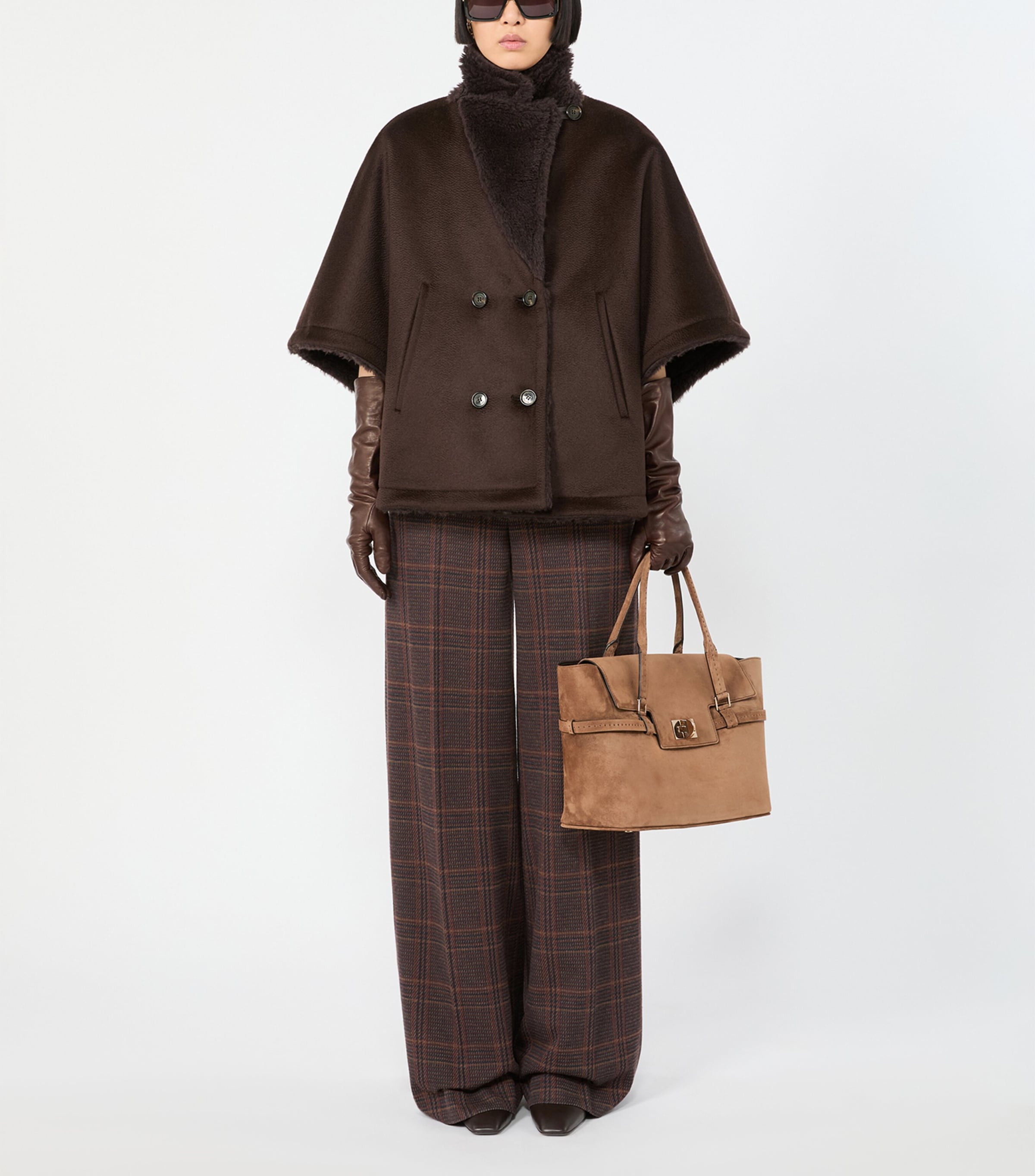 Max Mara Womens Suede Margeux Top-Handle Bag Brown Image 2