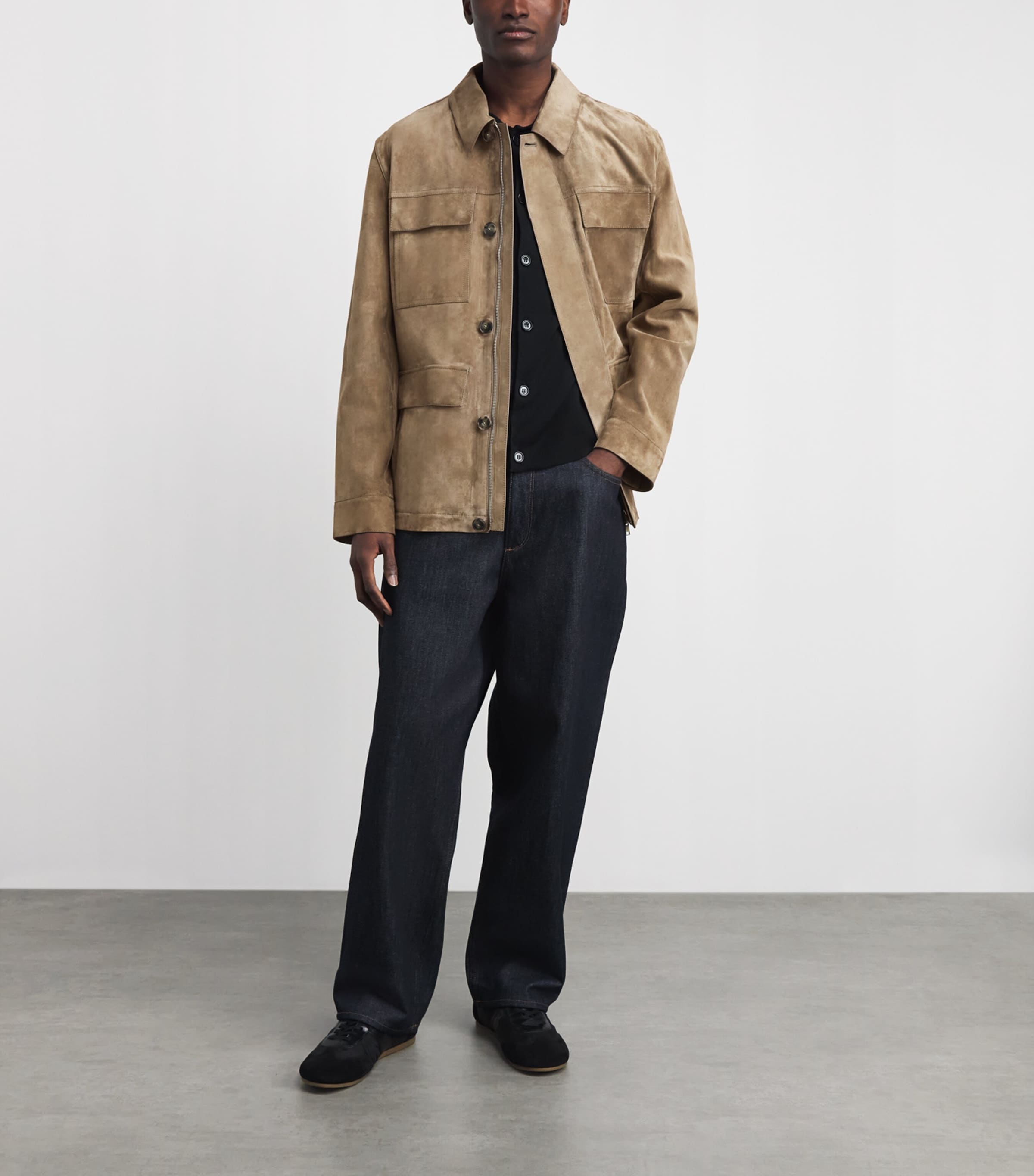 Yves Salomon Mens Suede Zip-Up Jacket Seigle Image 2