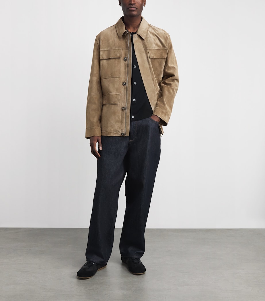 Yves Salomon Mens Suede Zip-Up Jacket Seigle Image 2