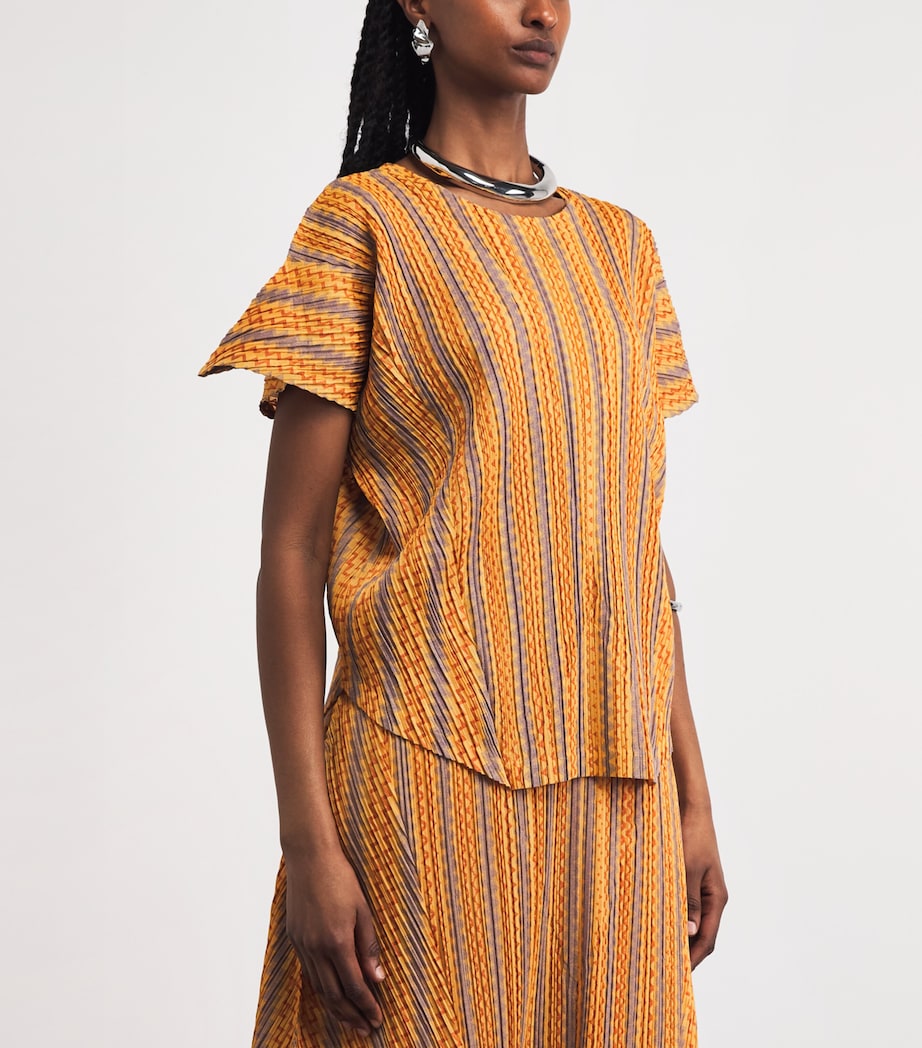 Pleats Please Issey Miyake Womens Cotton-Blend Zigzag Top Yellow Orange Image 4