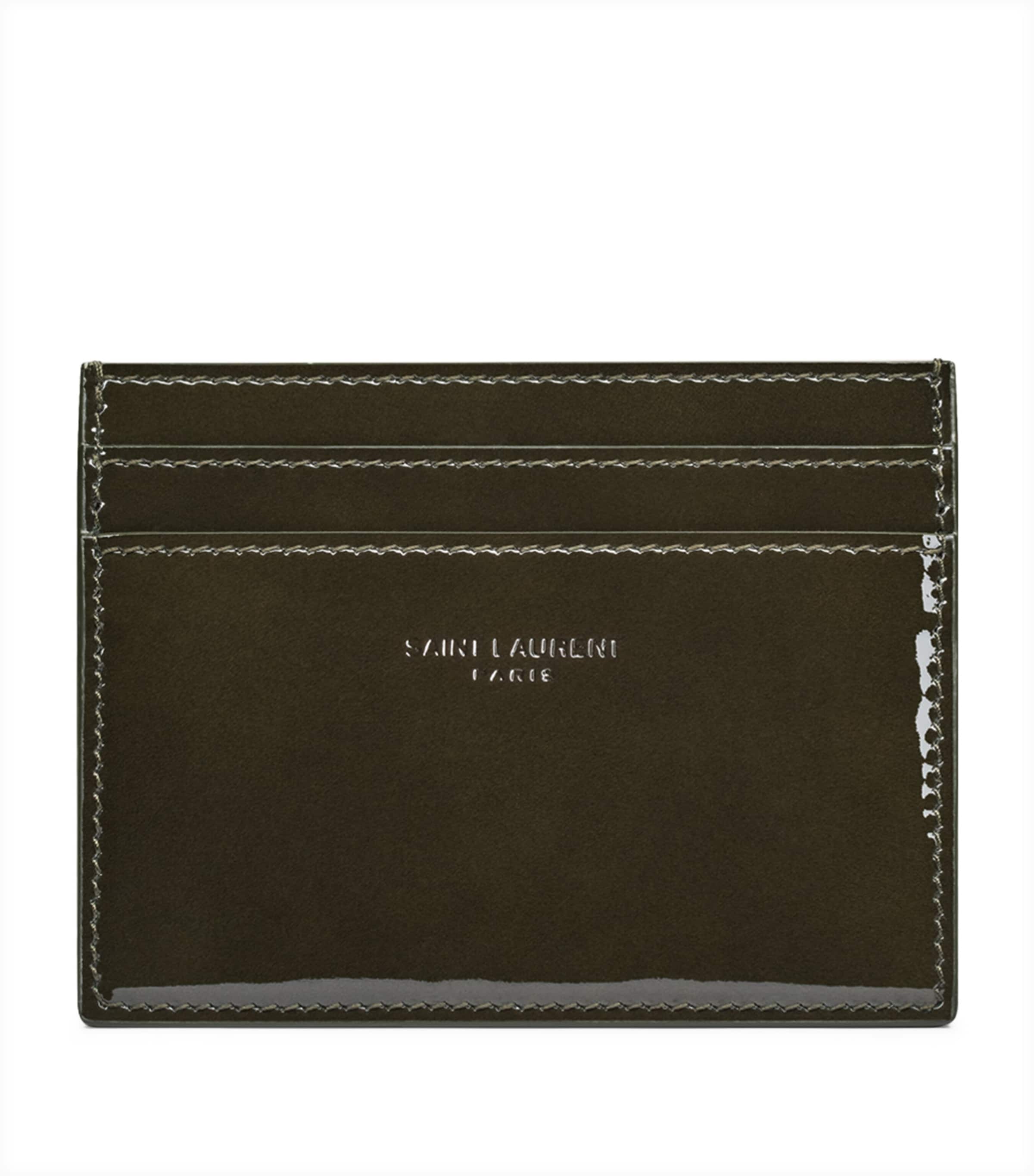 Saint Laurent Patent Leather Logo Card Holder In Green