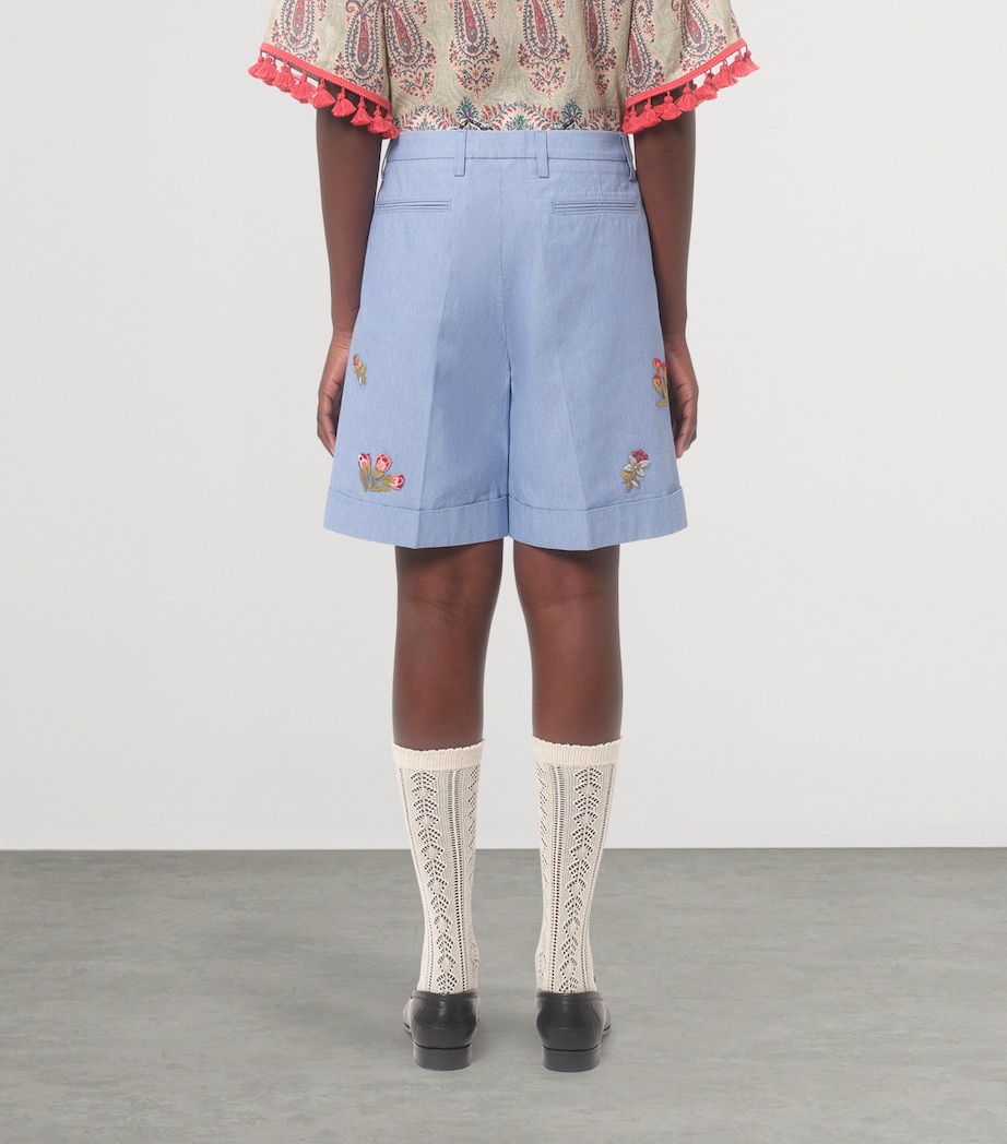 Denim Embroidered Tailored Shorts 508 Image 4