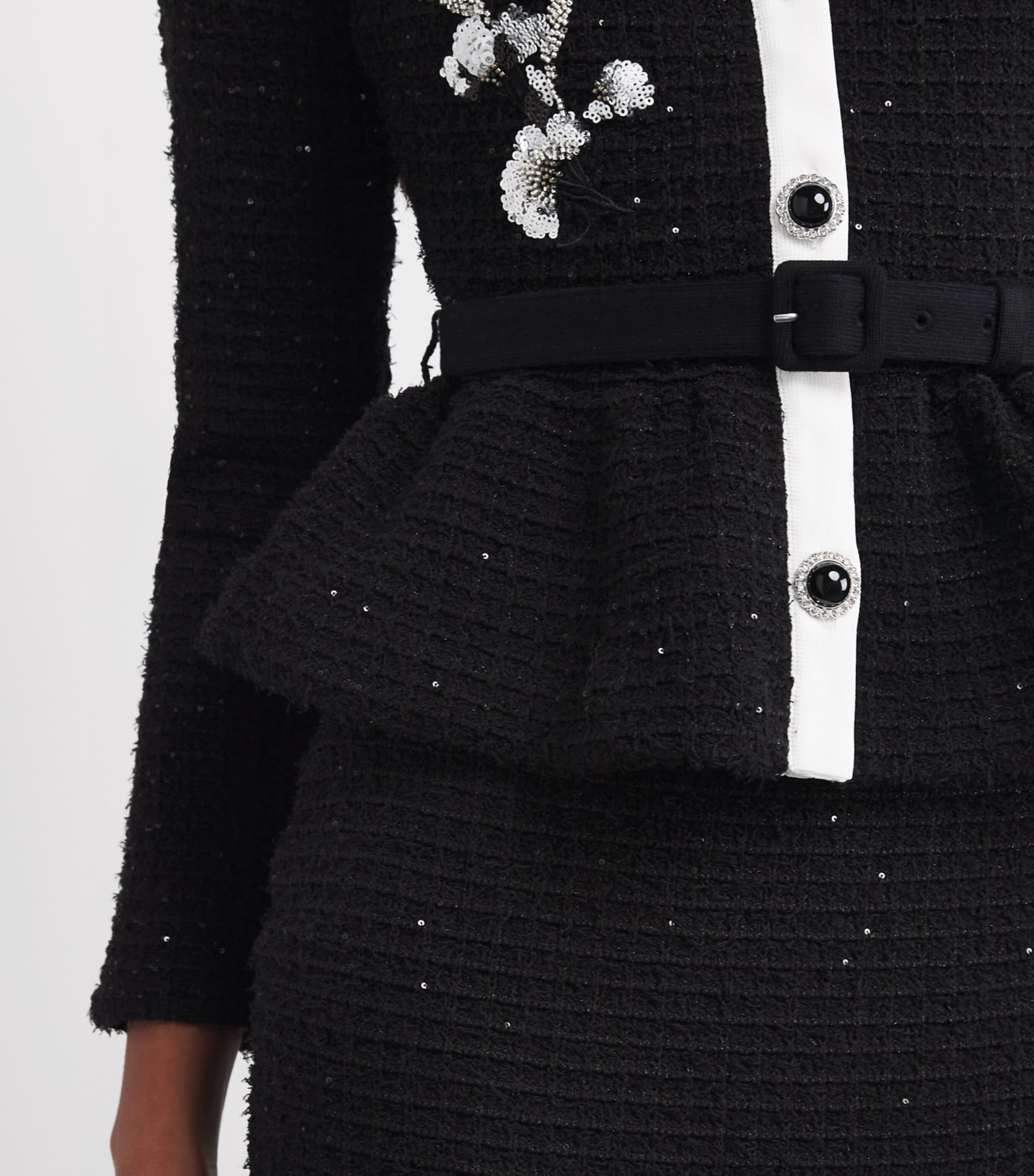 Textured Floral-Detail Midi Dress BLACK Image 6