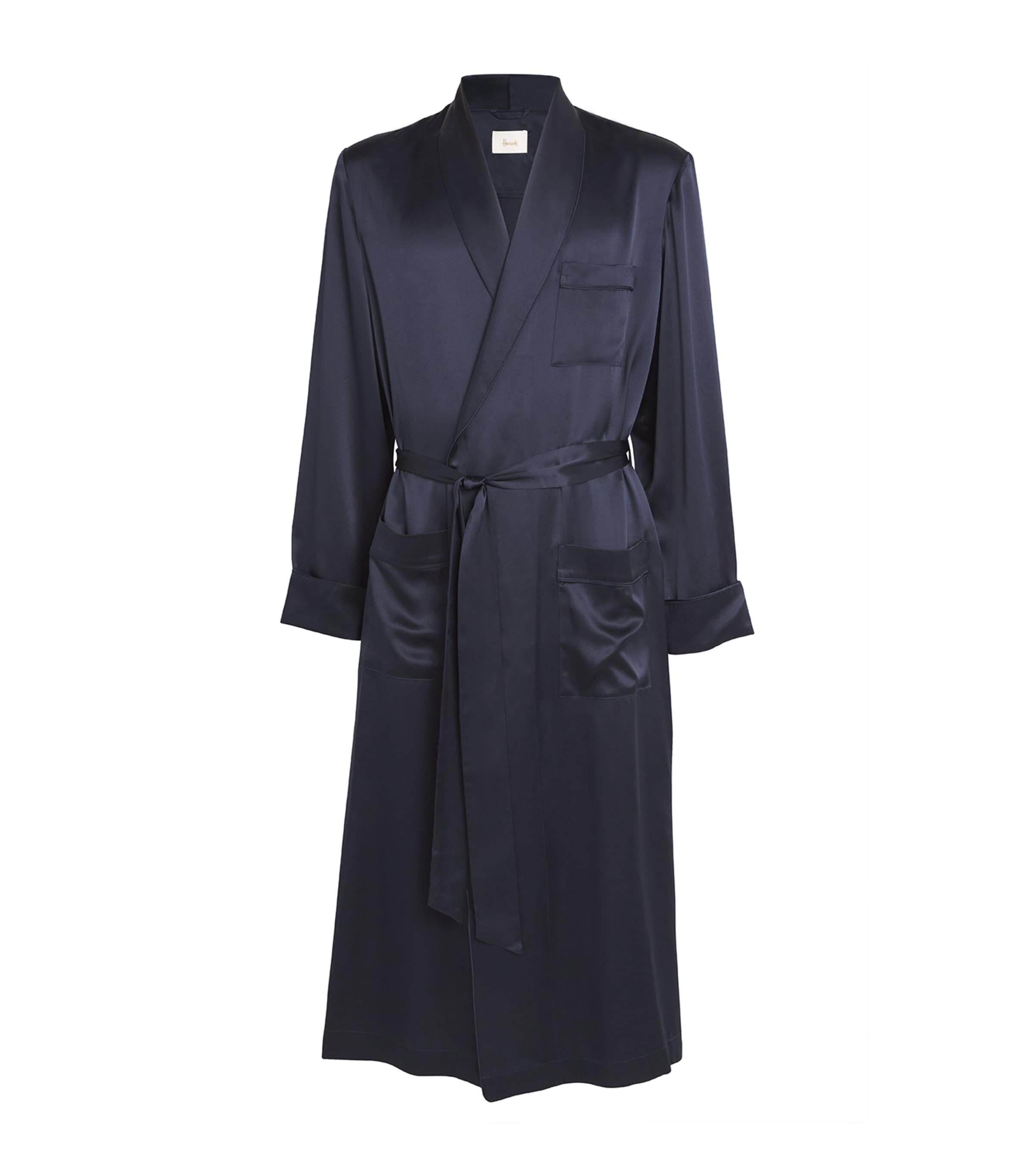 Harrods Silk Night Robe In Navy