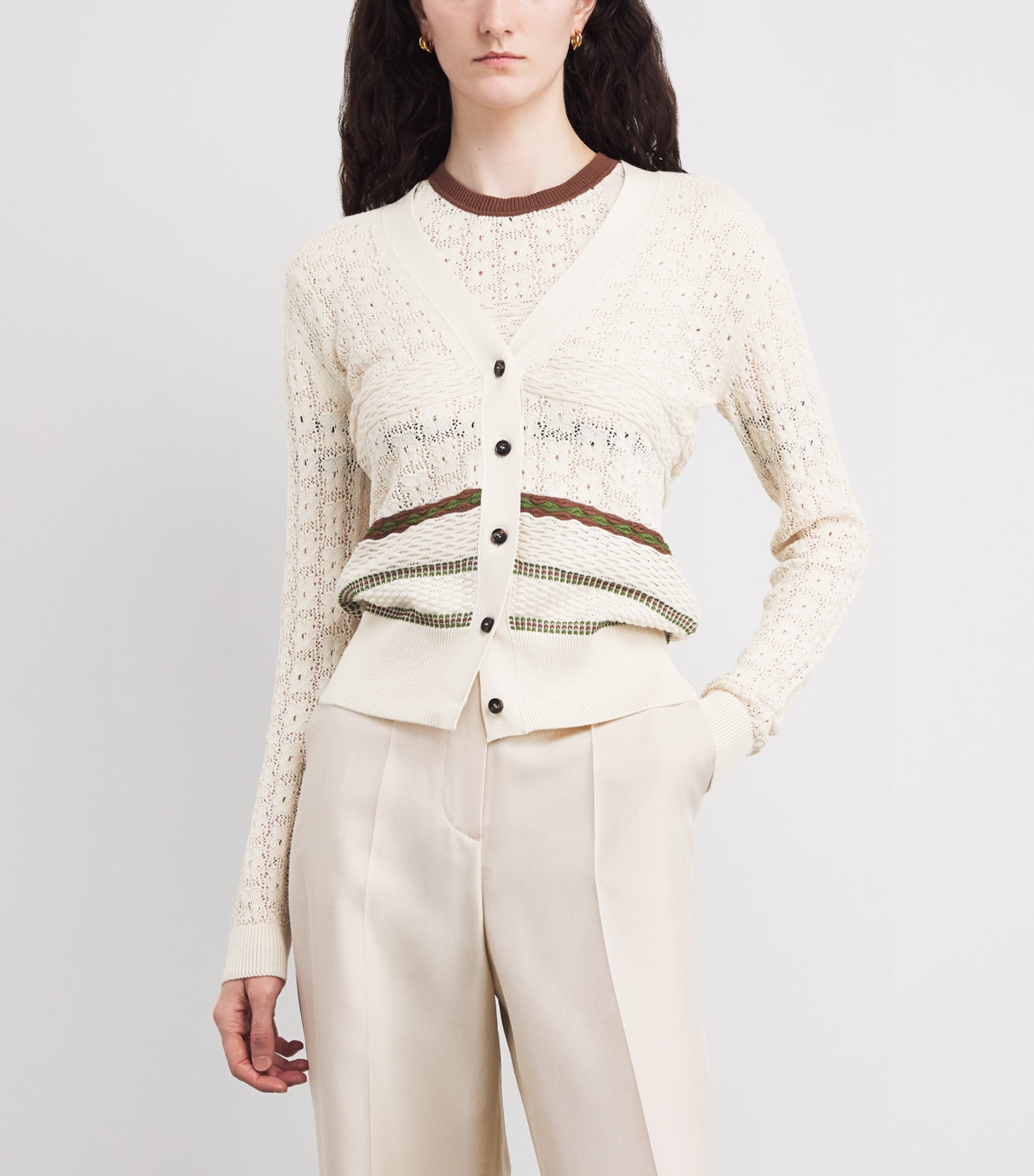 Cotton Stripe Cardigan BTG180 BUT/TOB/GRN Image 3