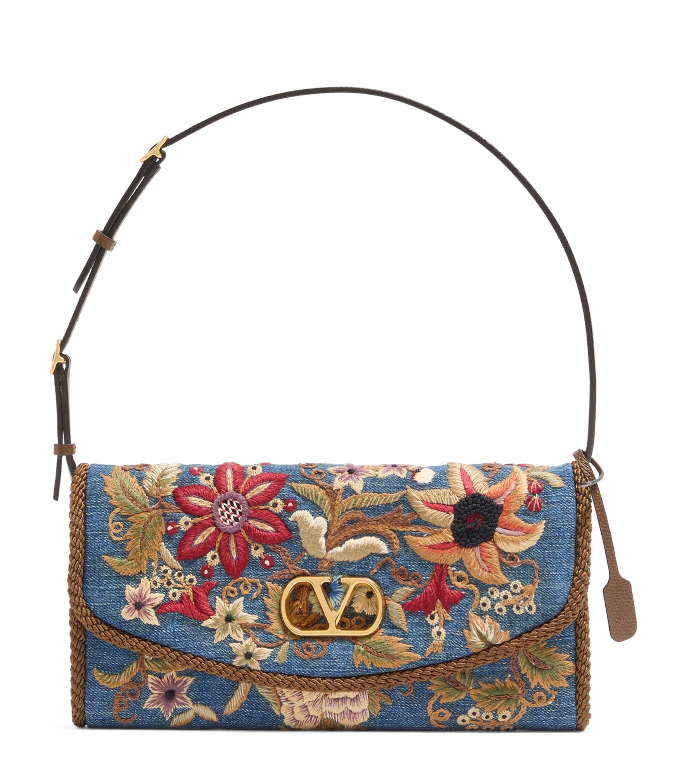 Valentino Garavani Embroidered DeVain Shoulder Bag Aqm Image 1